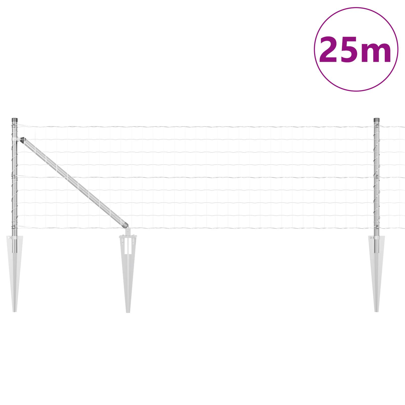 vidaXL Eurozaun mit 13 Spitzenpfosten 0,6x25 m aus verzinktem Stahl