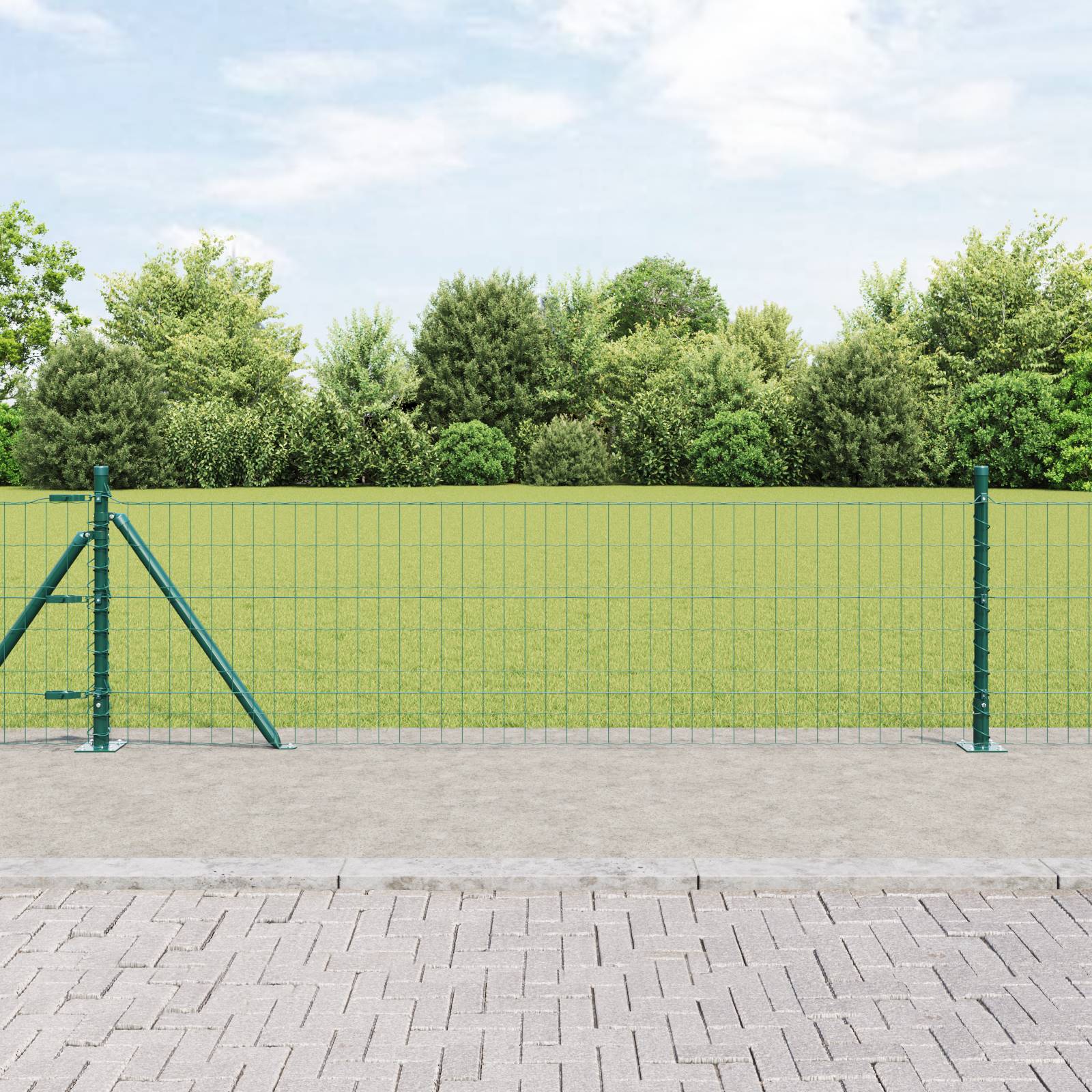 vidaXL Euro-Zaun mit 13 Flanschpfosten 0,4x25 m verzinkter Stahl