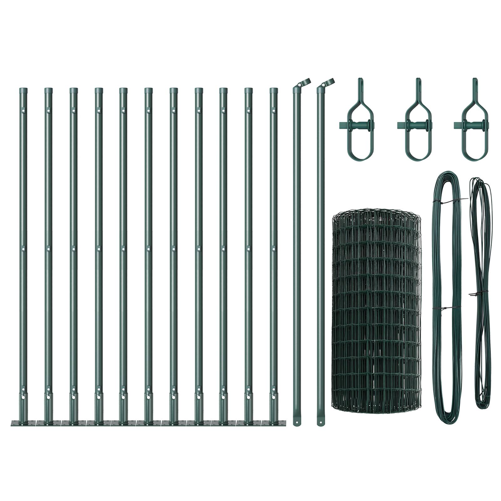 vidaXL Euro Zaun mit 13 Flanschpfosten 0.4x25 m feuerverzinkter Stahl