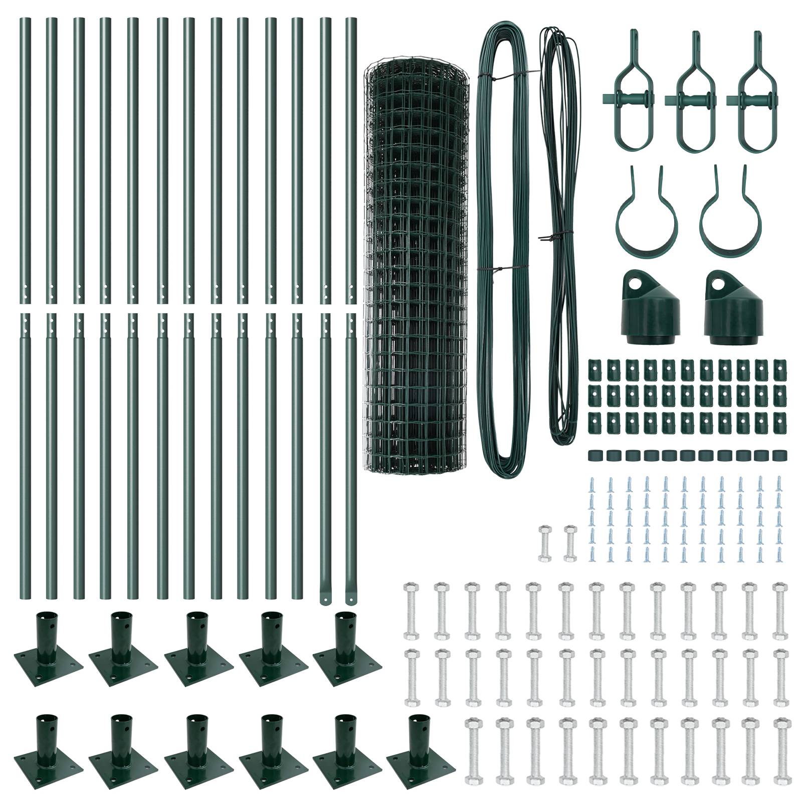 vidaXL Euro Zaun mit 13 Flanschpfosten 1x25 m verzinkter Stahl