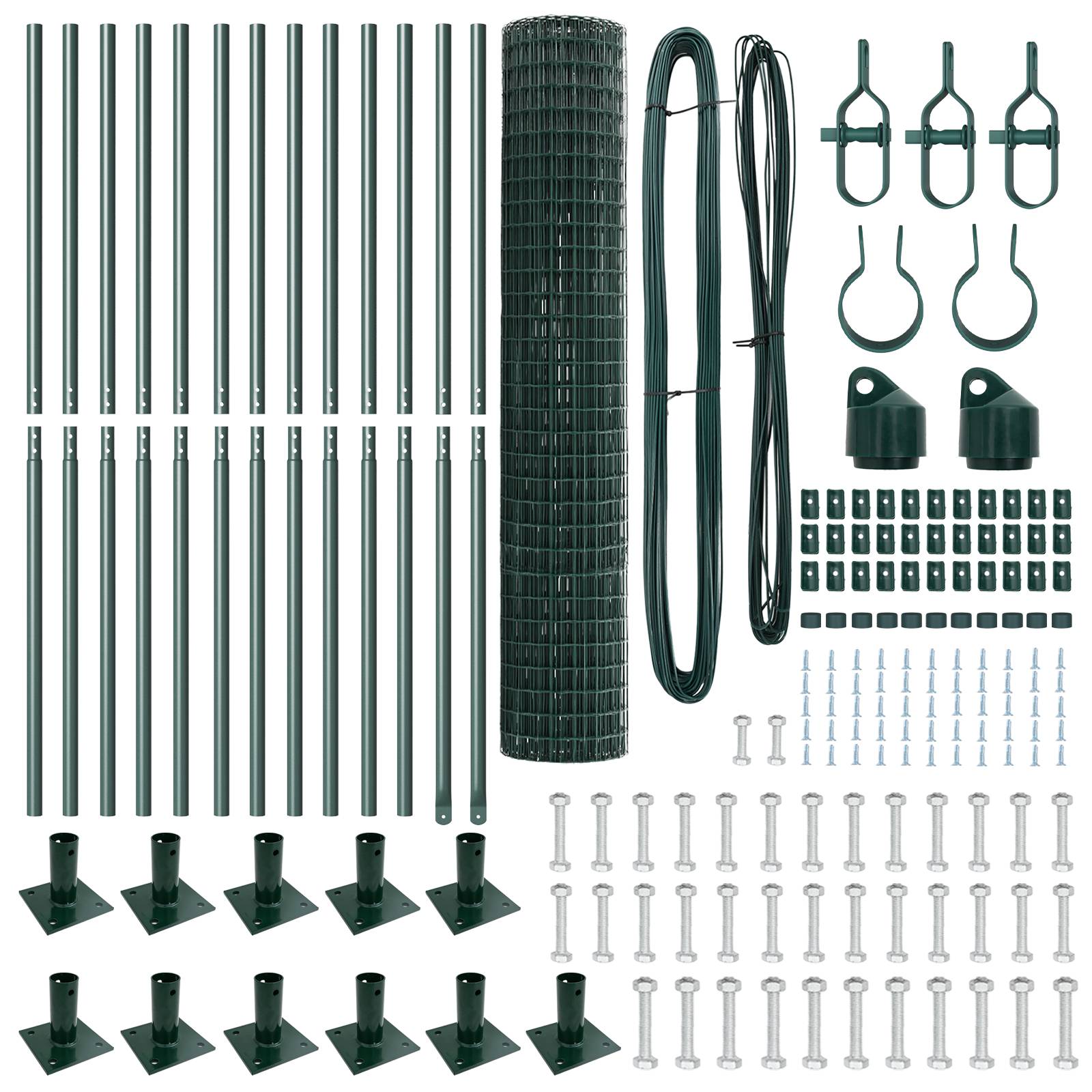 vidaXL Euro Zaun mit 13 Flanschpfosten 1,2x25 m feuerverzinkter Stahl