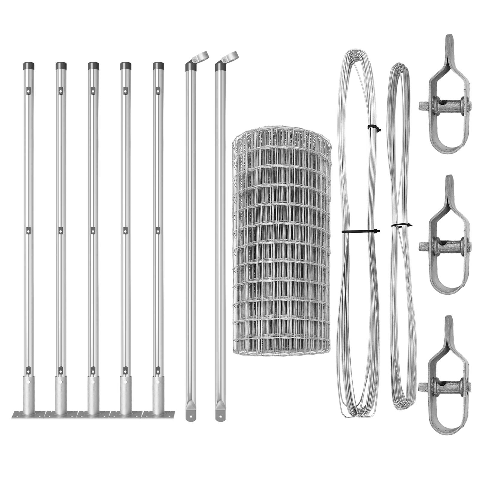 vidaXL Euro Zaun mit 7 Flanschpfosten 0.6x10 m Verzinkter Stahl