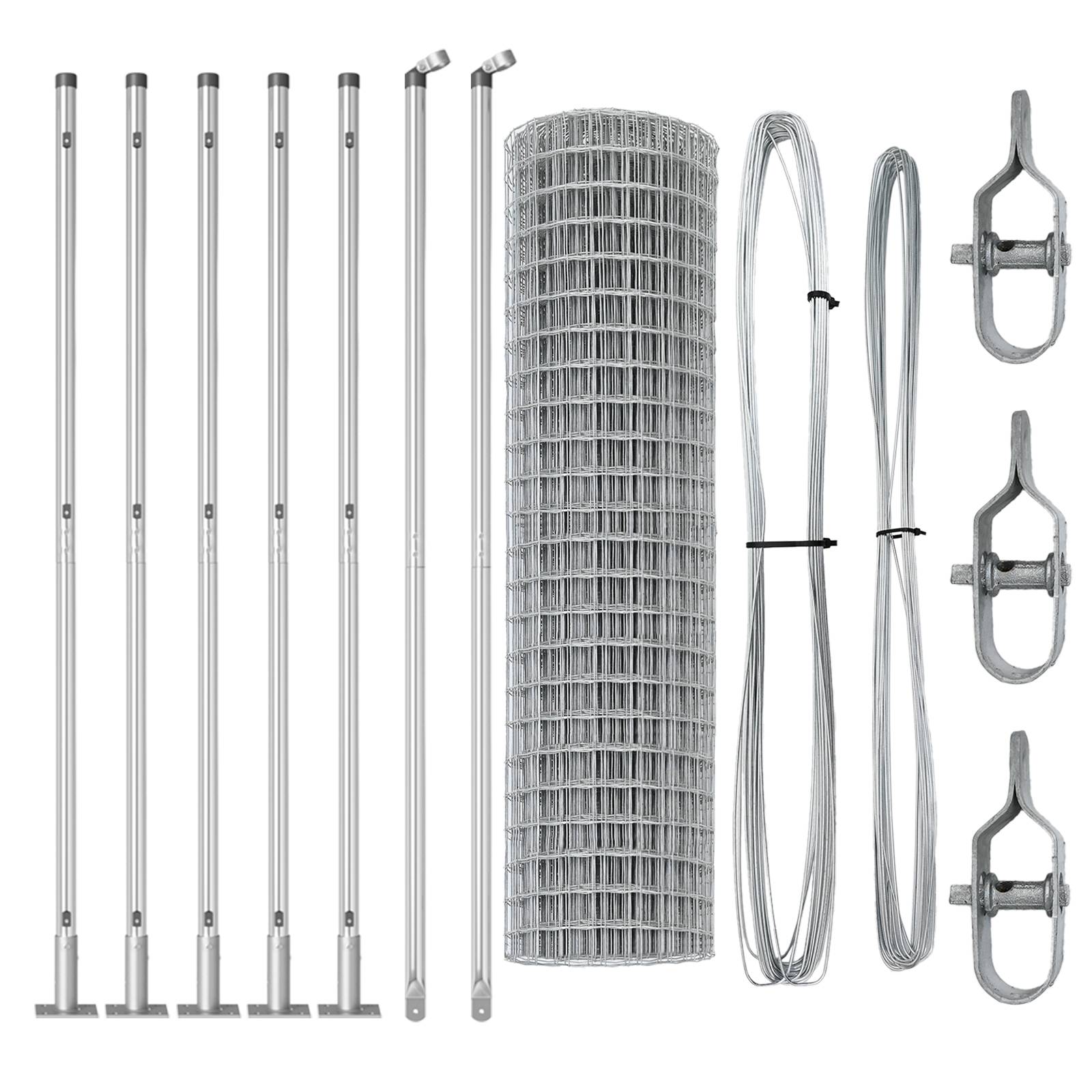 vidaXL Eurozaun mit 7 Flanschpfosten 1,2x10 m galvanisierter Stahl