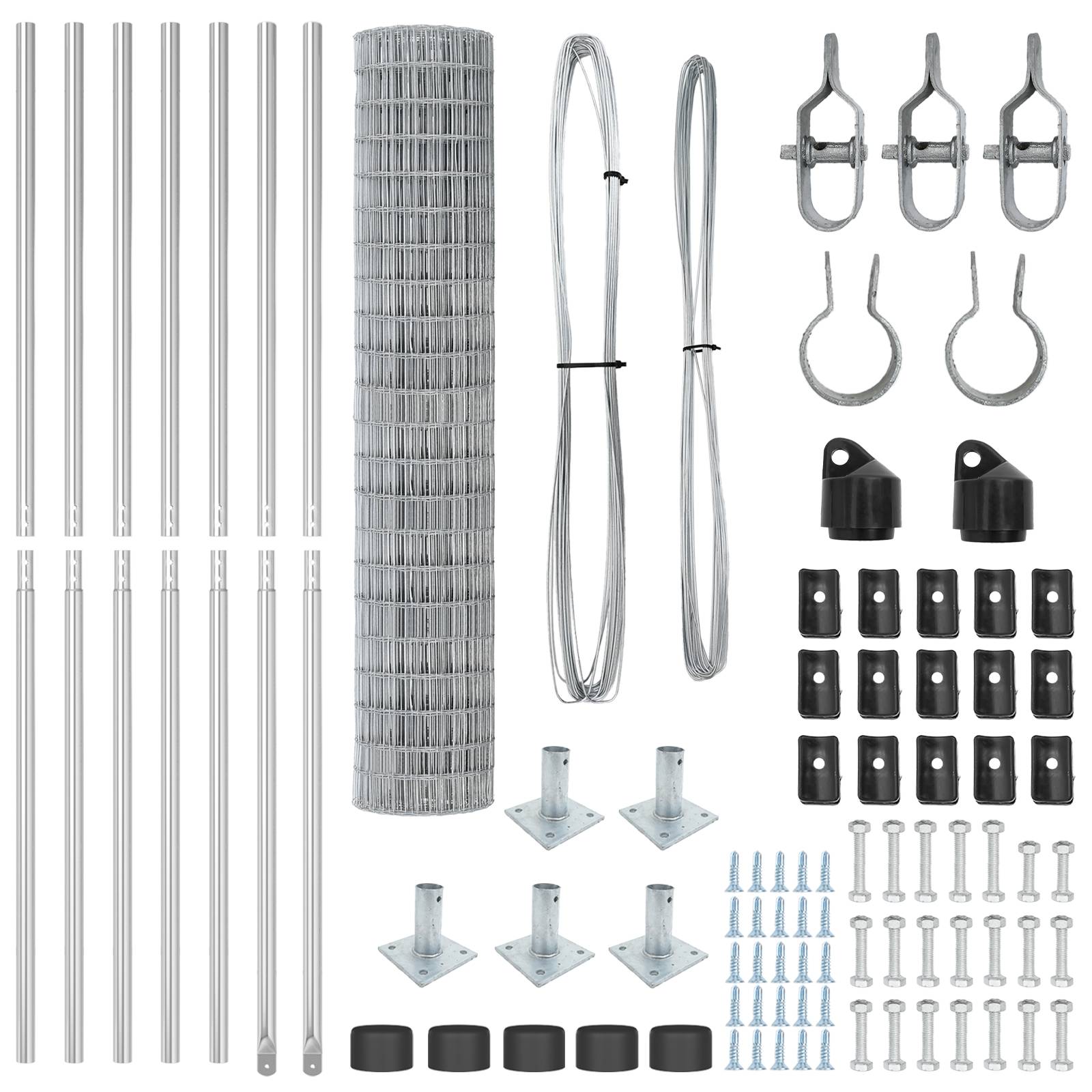 vidaXL Euro Zaun mit 7 Flanschpfosten 1,5x10 m Verzinkter Stahl