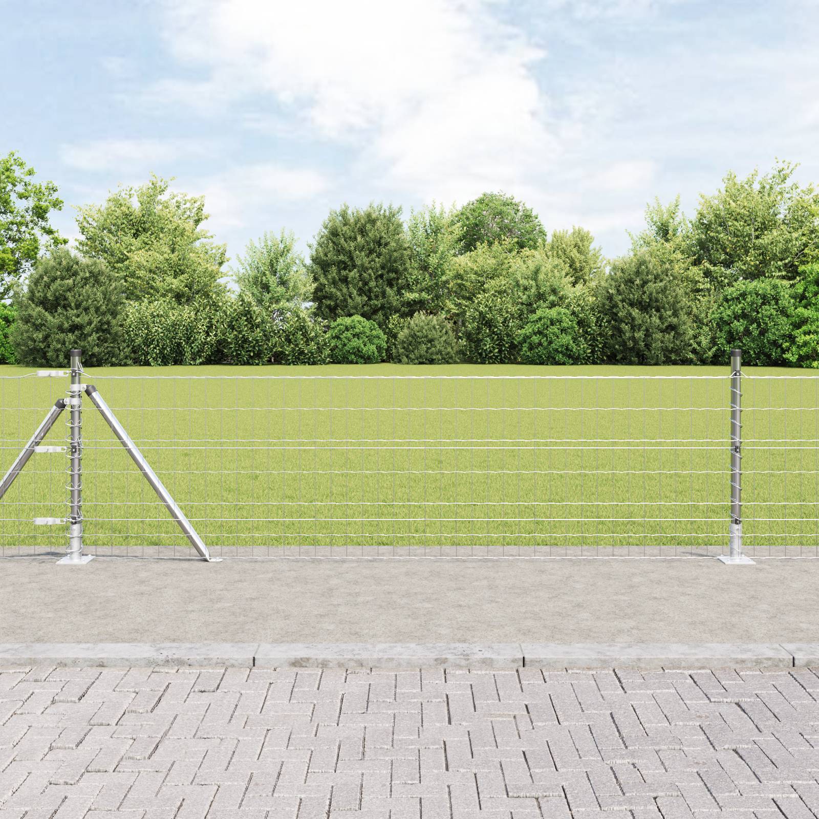 vidaXL Euro Zaun mit 13 Flanschpfosten 0,6x50 m verzinktem Stahl