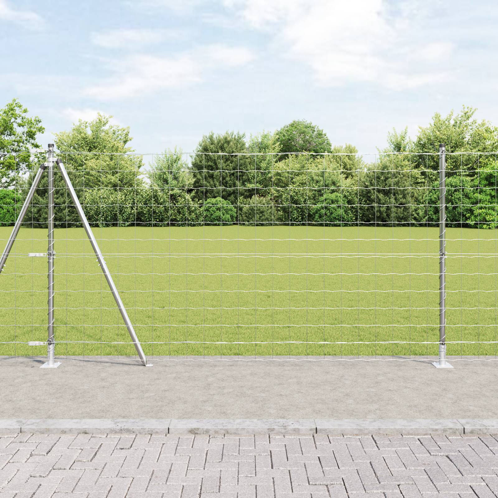 vidaXL Eurozaun mit 13 Flanschpfosten 1,2x25 m aus verzinktem Stahl
