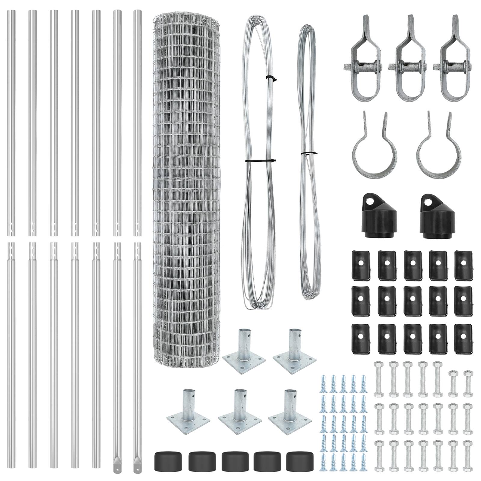 vidaXL Euro Zaun mit 7 Flanschpfosten 1,6x10 m verzinkter Stahl