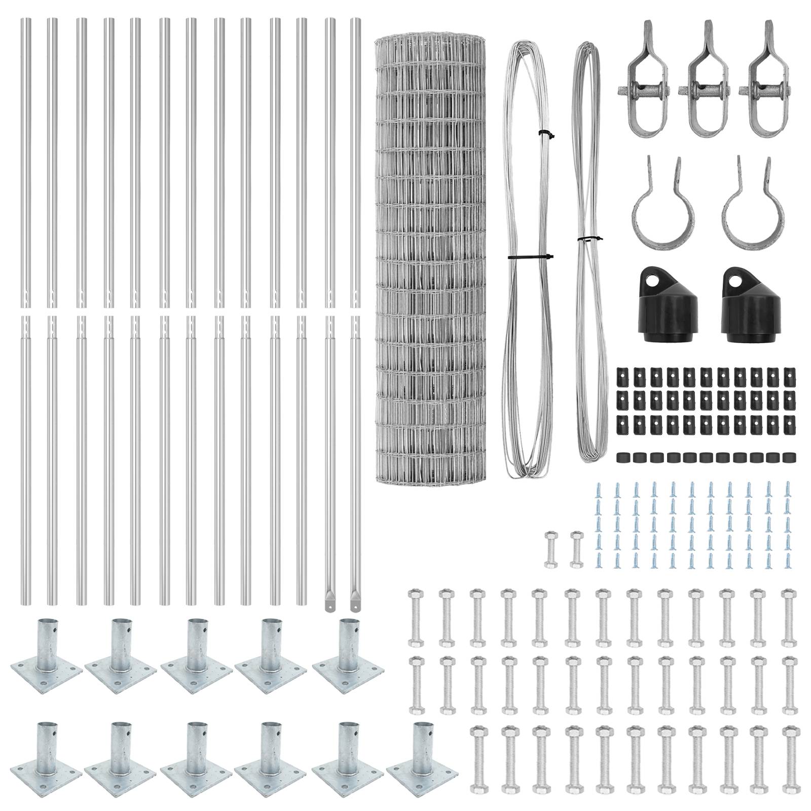 vidaXL Euro Zaun mit 13 Flanschpfosten 1,2x25 m verzinkter Stahl