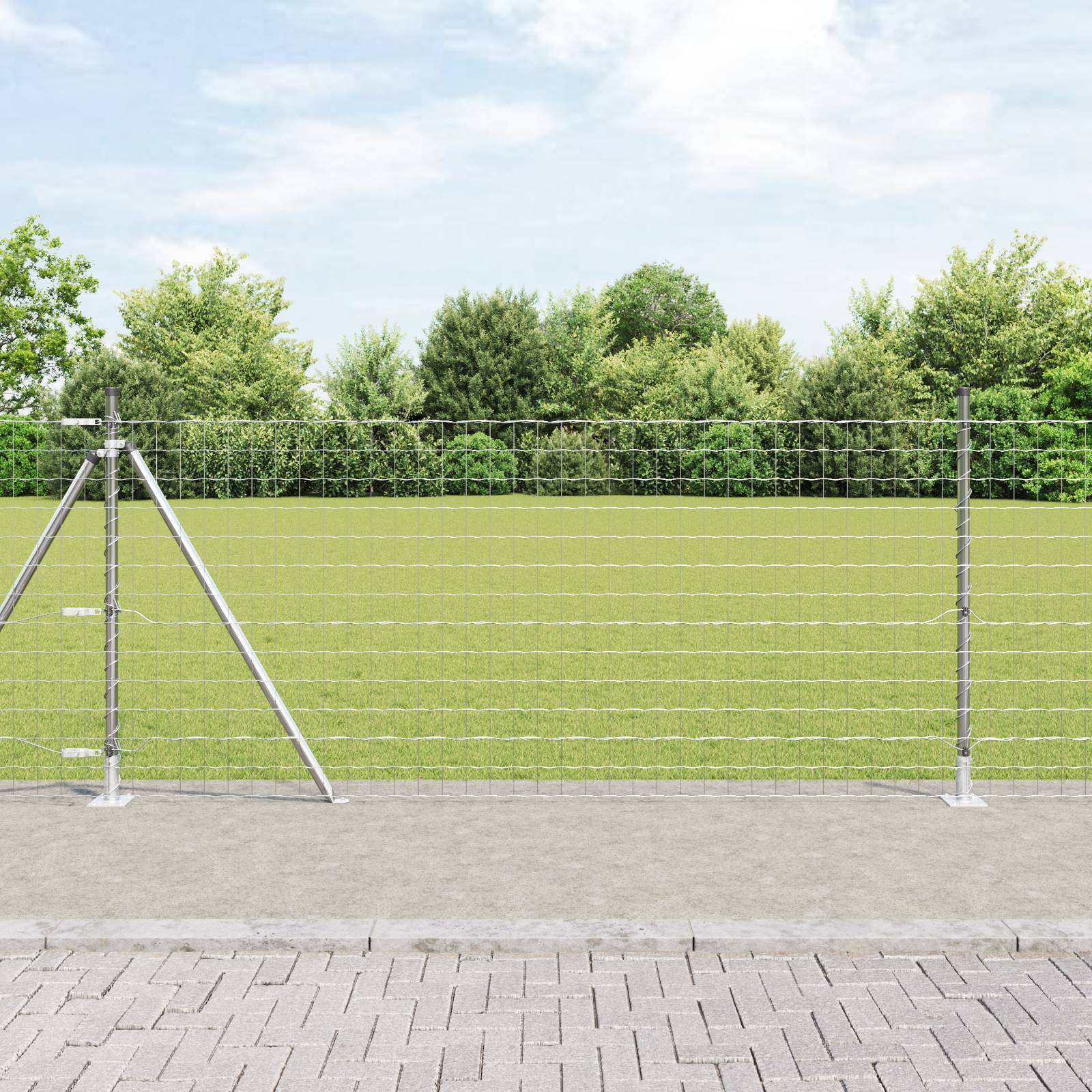 vidaXL Eurozaun mit 13 Flanschpfosten 0.8x25 m verzinkter Stahl