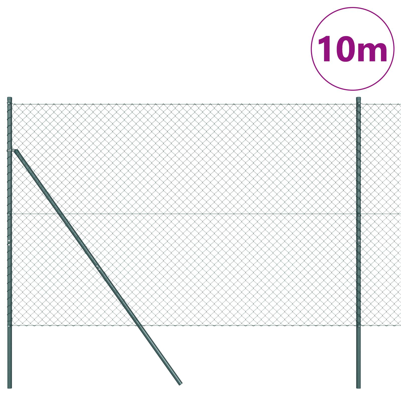 vidaXL Kettenzaun mit 7 Pfosten 1.6x10 m Verzinkter Stahl Grün