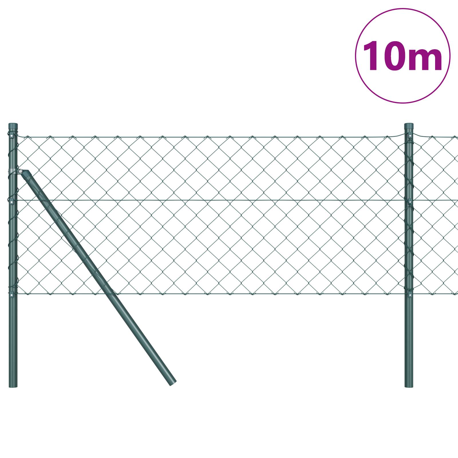 vidaXL Kettengliedzaun mit 7 Pfosten 0,8x10 m Verzinkter Stahl Grün