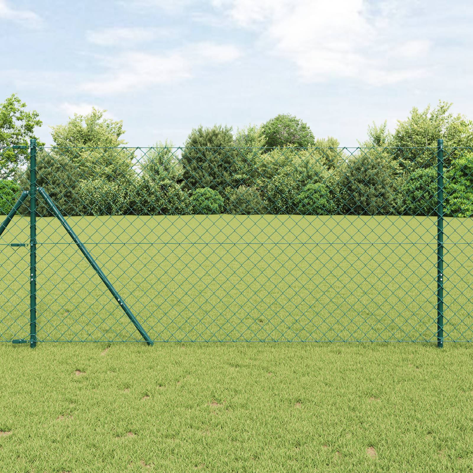 vidaXL Kettenzaun mit 13 Pfosten 1,4x25 m verzinkter Stahl Grün