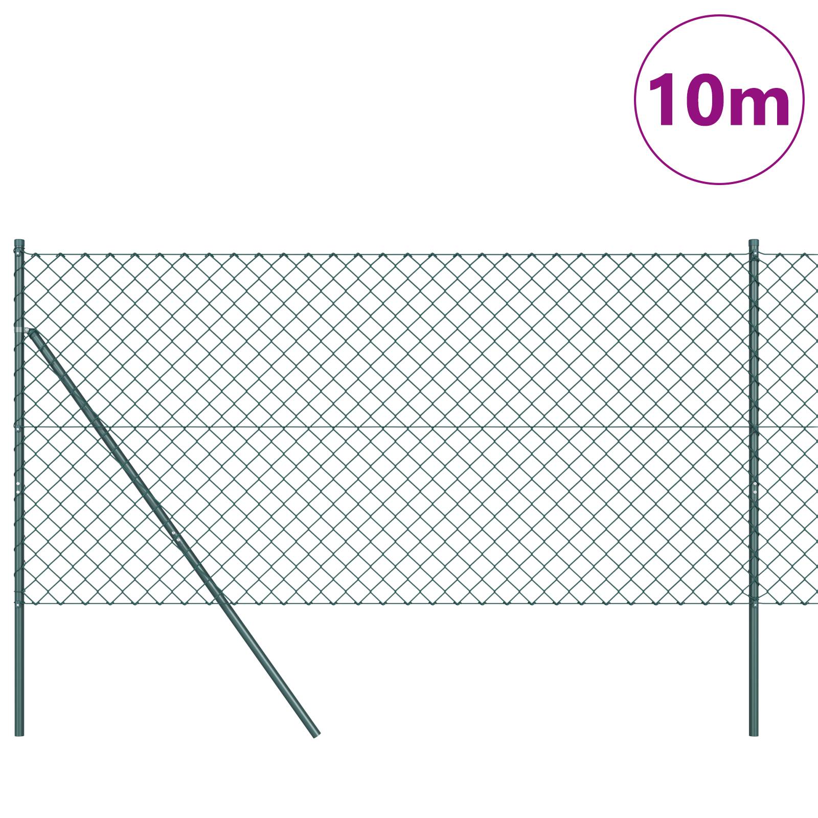 vidaXL Maschendrahtzaun mit 7 Pfosten 1,2x10 m Galvanisierter Stahl Grün