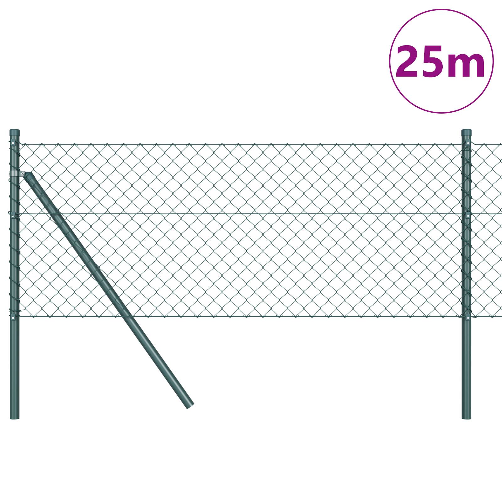 vidaXL Kettenzaun mit 13 Pfosten 0,4x25 m Verzinkter Stahl Grün