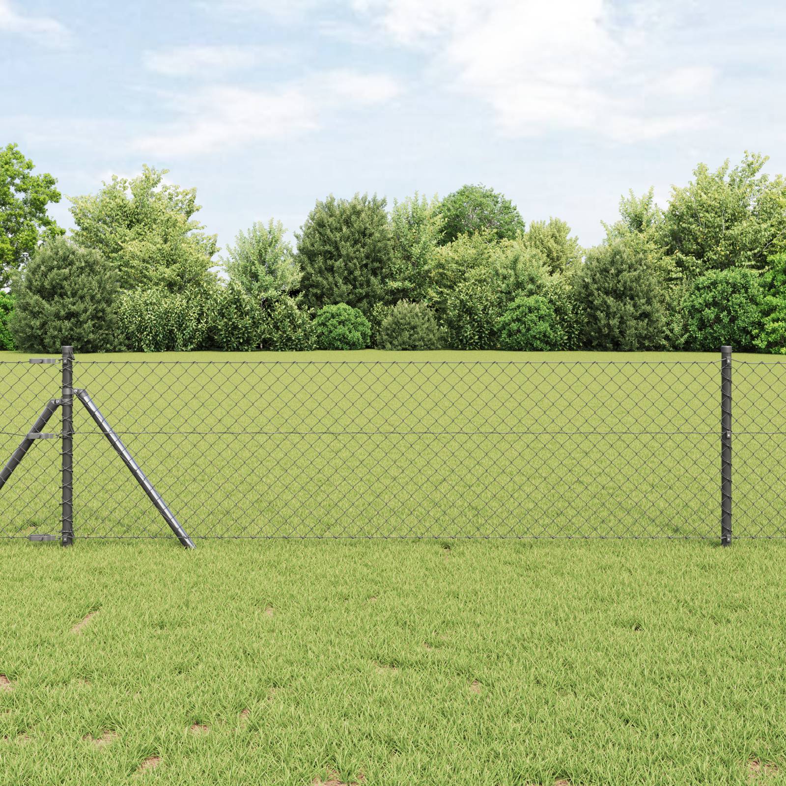 vidaXL Kettenzaun mit 7 Pfosten 0.8x10 m Galvanisierter Stahl Grau