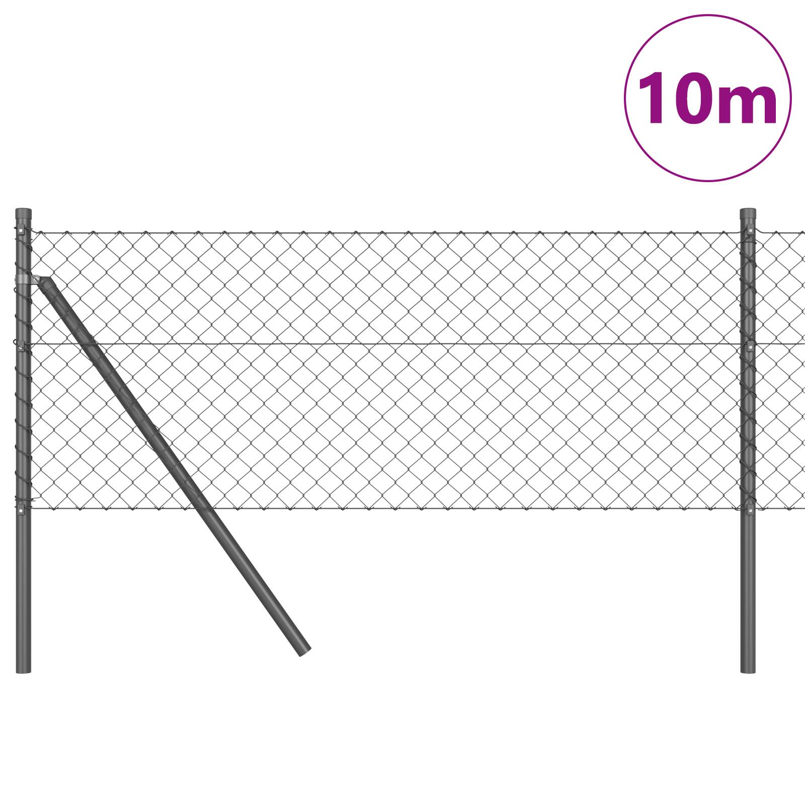 vidaXL Kettenzaun mit 7 Pfosten 0.8x10 m Galvanisierter Stahl Grau