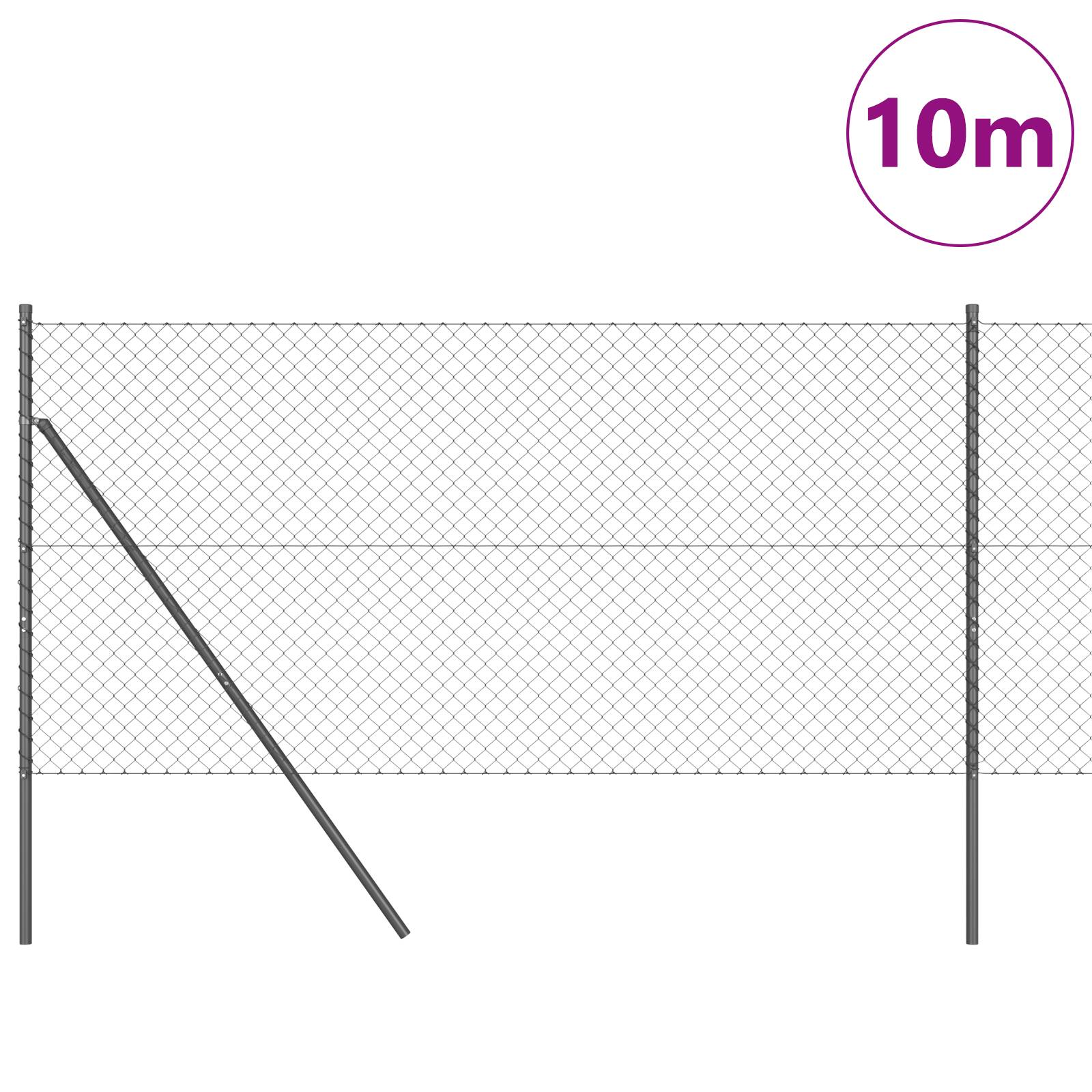 vidaXL Drahtzaun mit 7 Pfosten 1,4x10 m galvanisierter Stahl grau