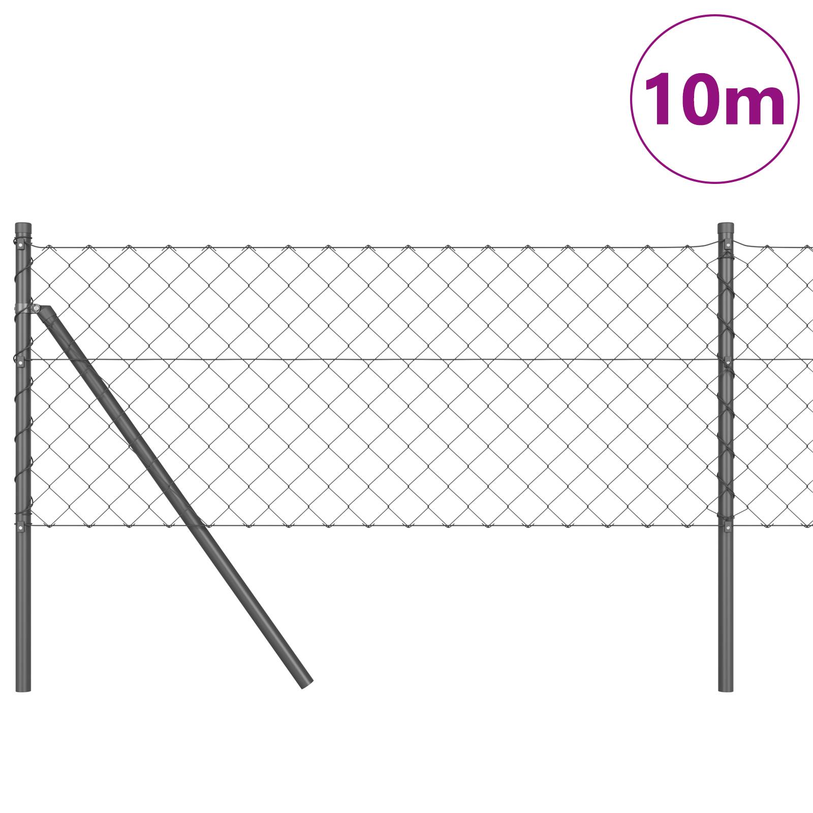 vidaXL Kettengliedzaun mit 7 Pfosten 0.6x10 m verzinktem Stahl grau