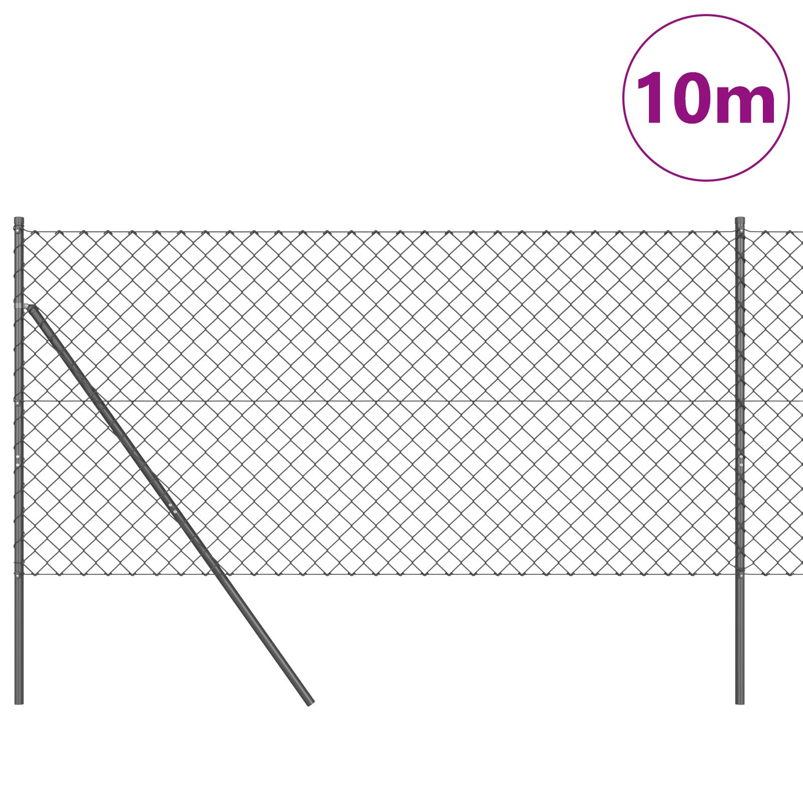 vidaXL Kettengliederzaun mit 7 Pfosten 1,4x10 m Verzinkter Stahl Grau