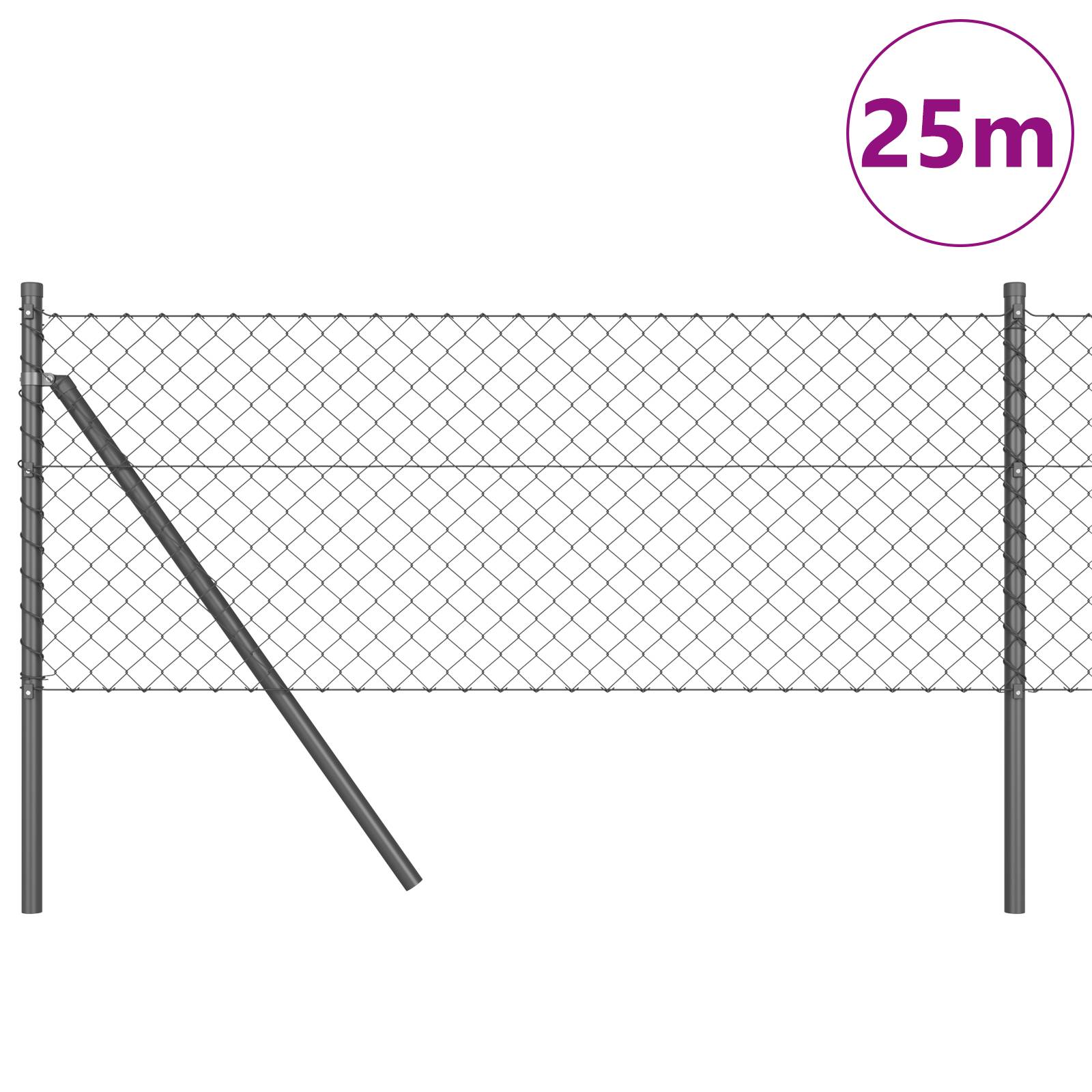 vidaXL Kettengliedzaun mit 13 Pfosten 0,6x2,5 m galvanisierter Stahl Grau