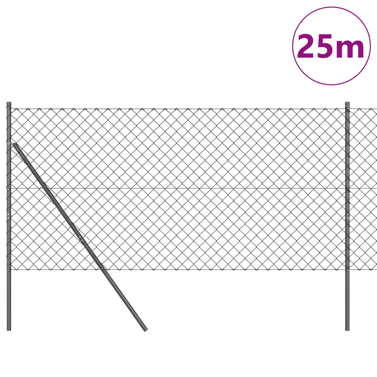 vidaXL Kettengitterzaun Set mit 2 Grau Stahl 25 x 1 m Langlebig