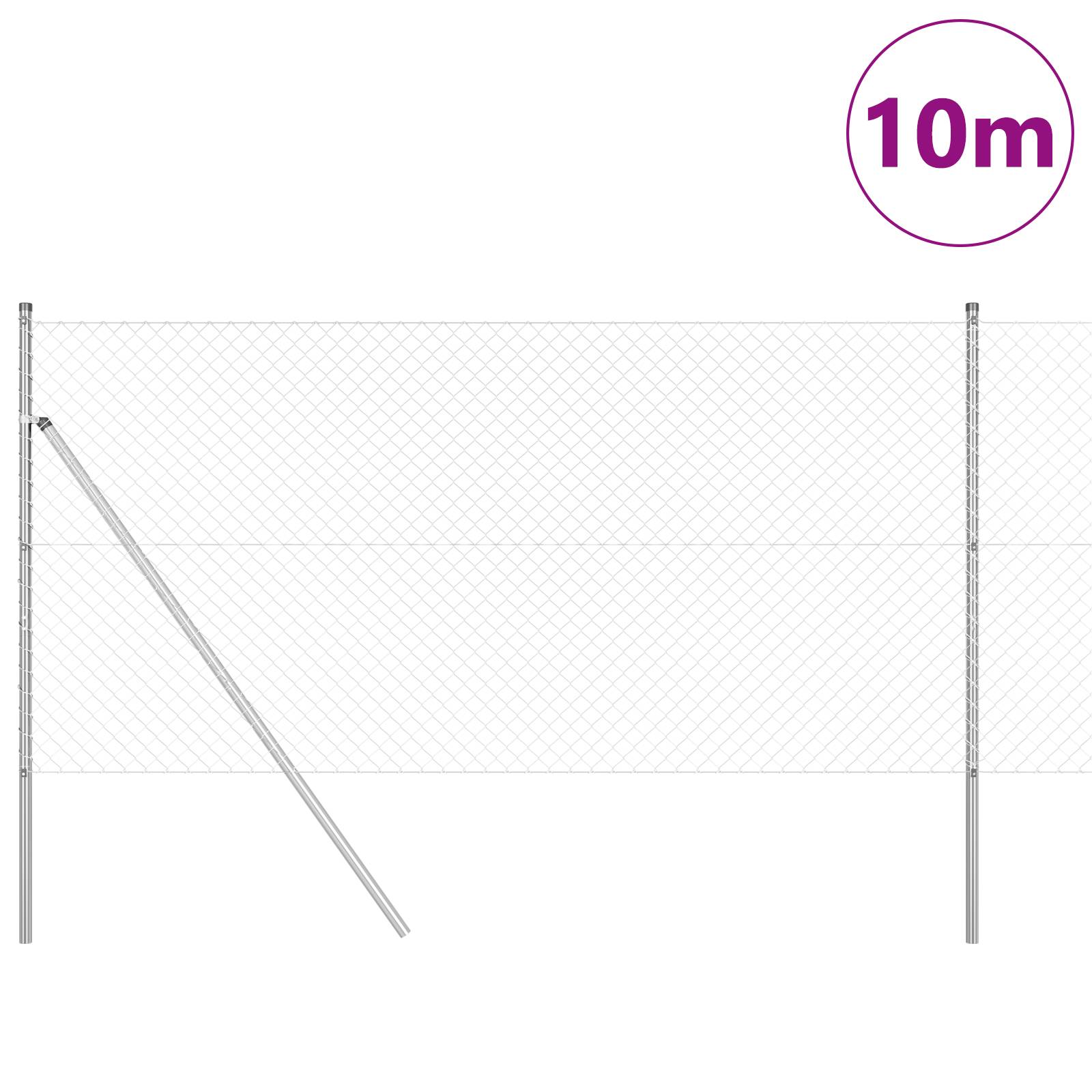 vidaXL Kettenzaun mit 7 Pfosten 1,2x10 m Verzinkter Stahl