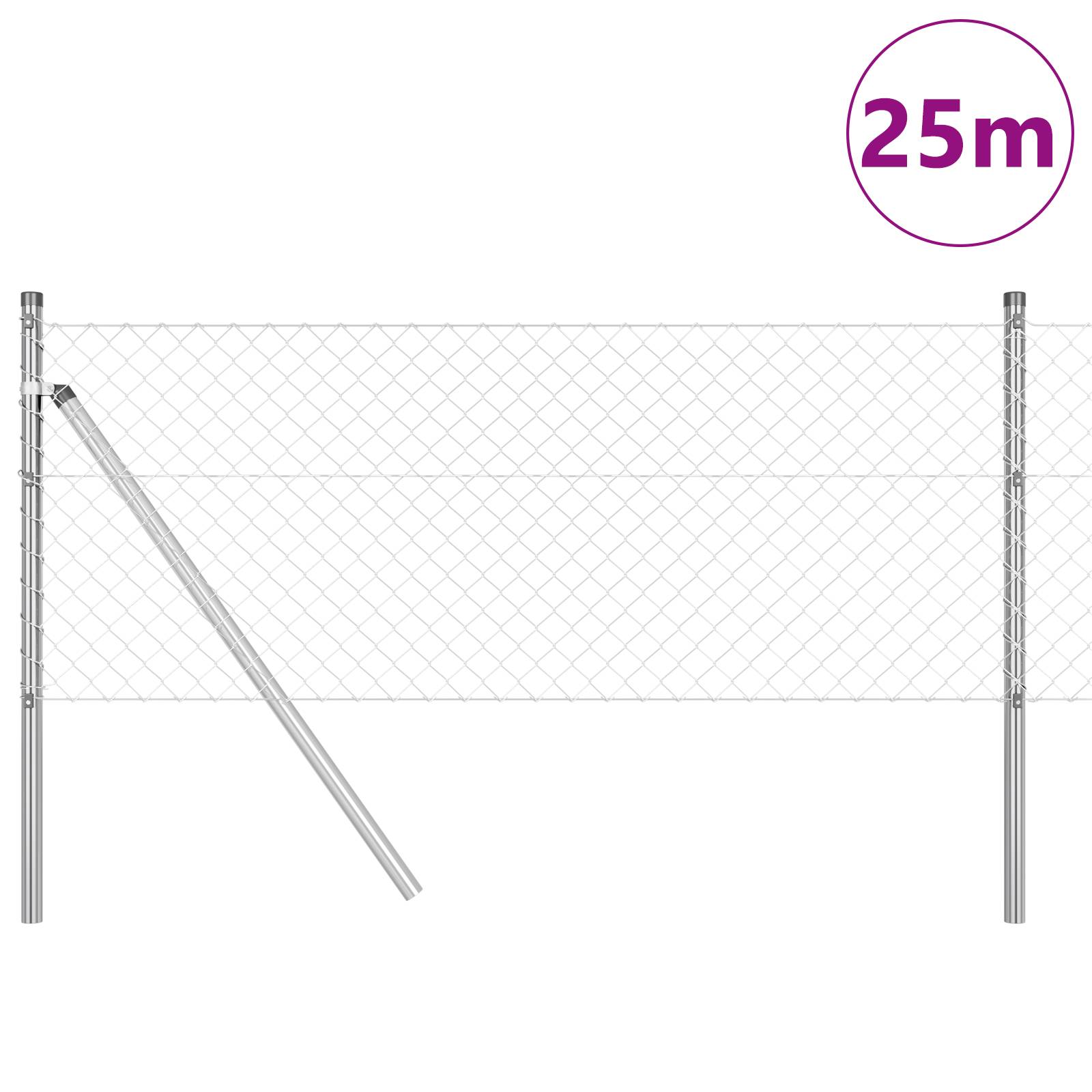 vidaXL Kettenzaun mit 13 Pfosten 0,8x25 m Verzinkter Stahl