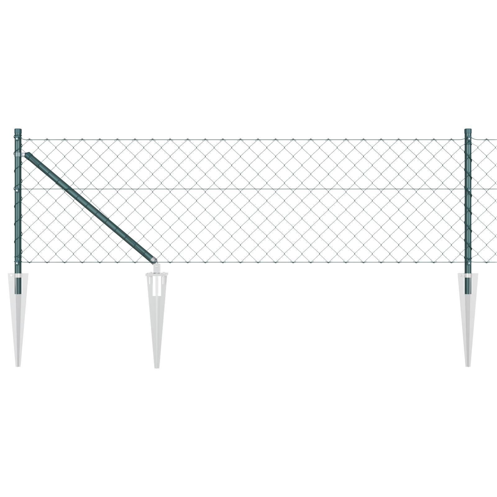 vidaXL Kettengliedzaun mit 7 Spike-Pfosten 0.6x10 m verzinkter Stahl