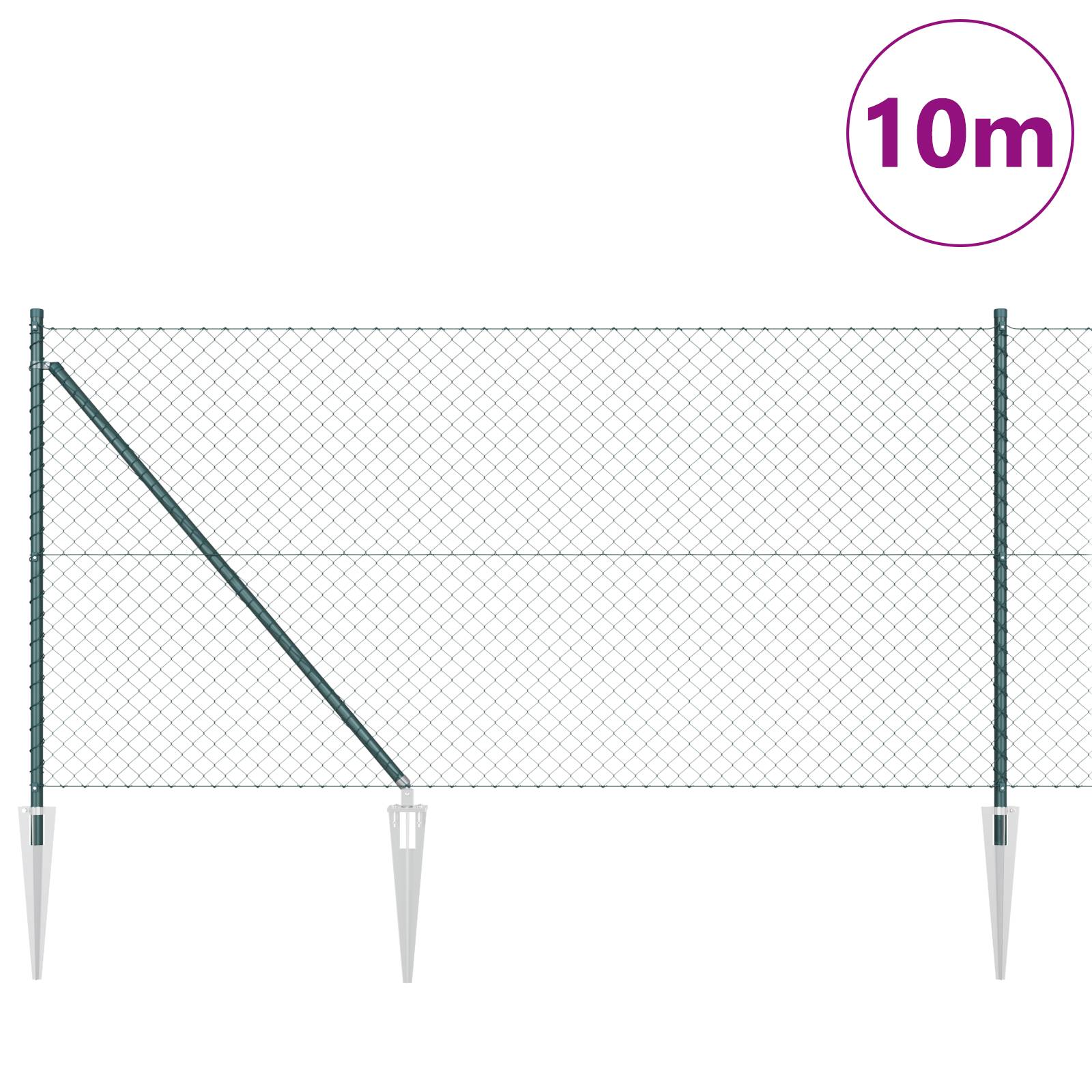 vidaXL Kettenzaun mit 7 Spike-Posts 1x10 m Verzinkter Stahl