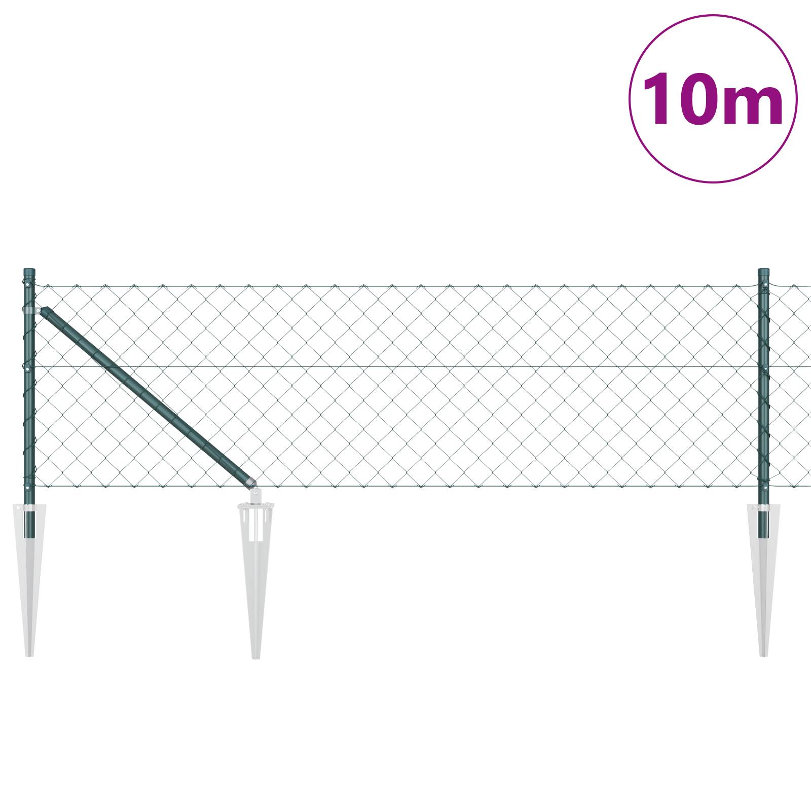 vidaXL Kettengliedzaun mit 7 Spike-Pfosten 0.6x10 m verzinkter Stahl