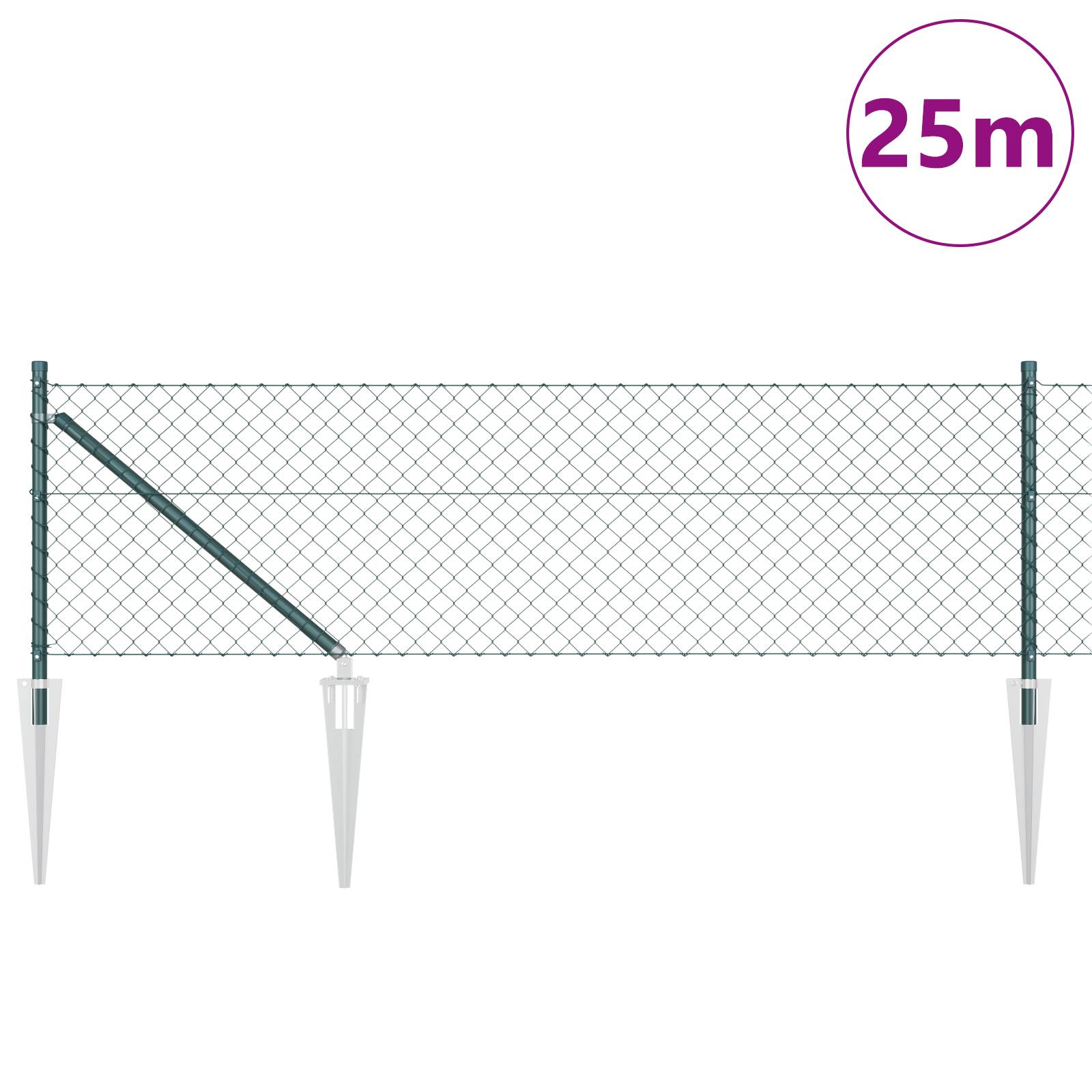 vidaXL Kettenzaun mit 13 Spike-Pfosten 0.8x25 m aus galvanisiertem Stahl