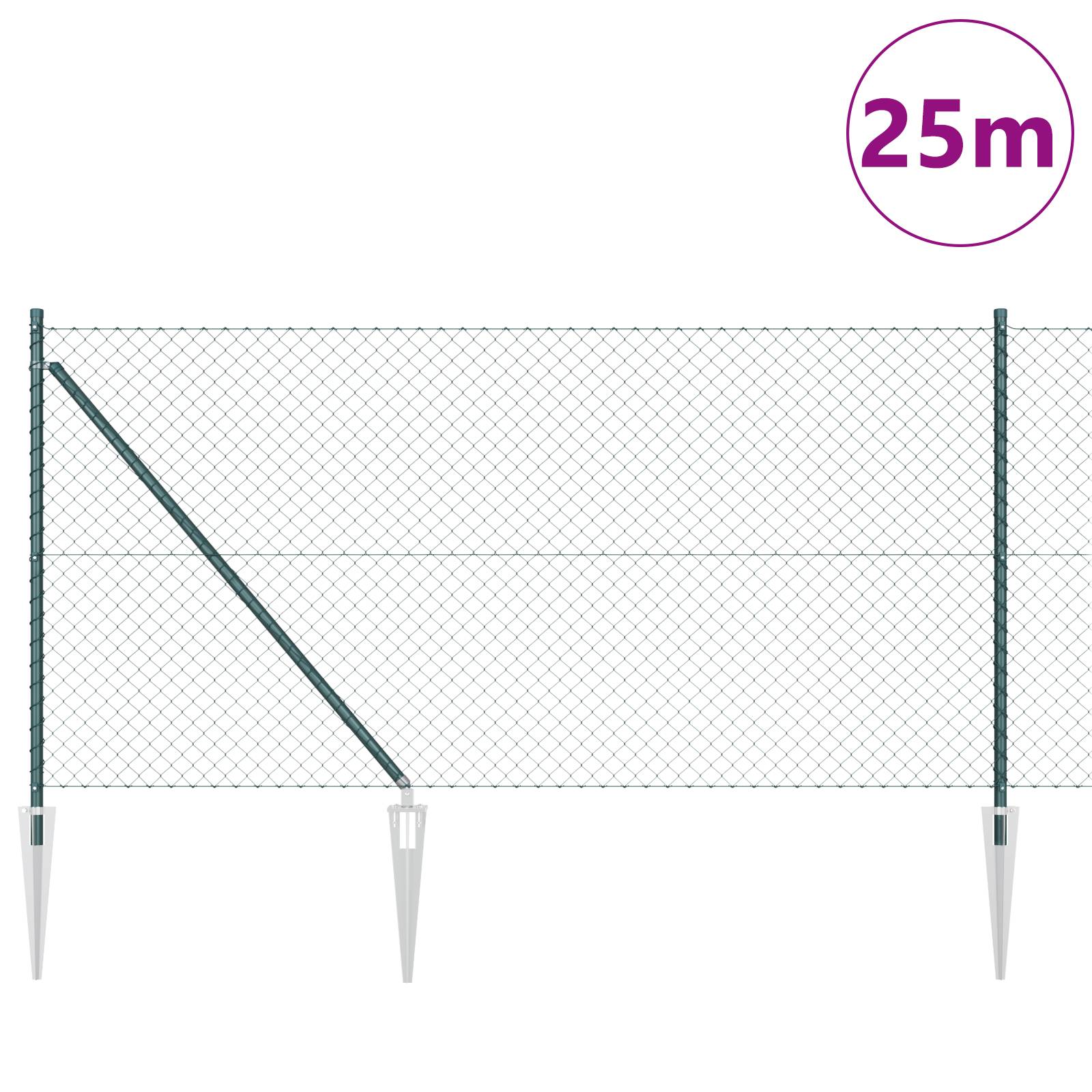 vidaXL Kettenzaun mit 13 Spike-Posts 1x25 m Galvanisierter Stahl