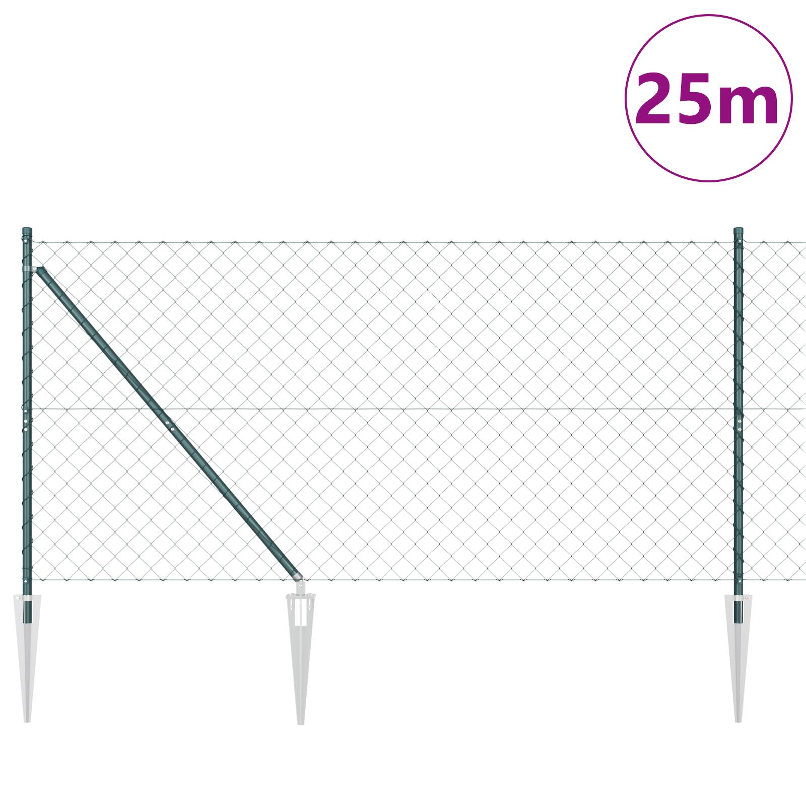 vidaXL Kettenzaun Set aus 2 Grün PVC 1 x 25 m Langlebig Kettenzaun