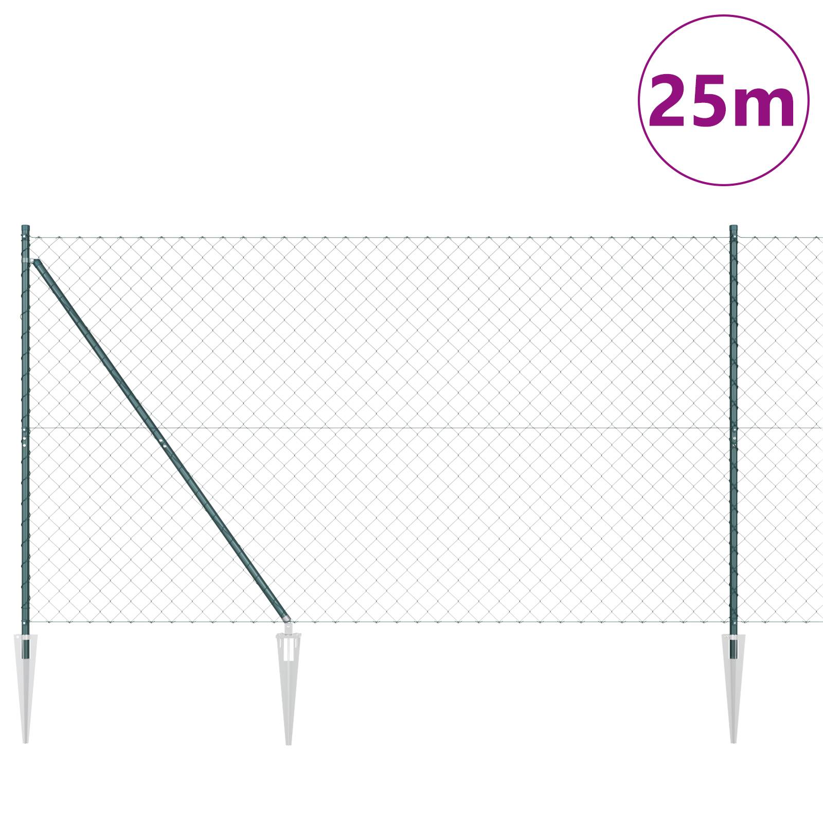 vidaXL Kettenzaun mit 13 Spike-Pfosten 1,6x25 m aus verzinktem Stahl