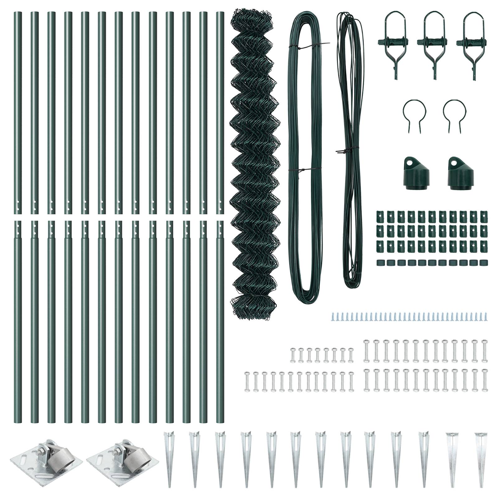 vidaXL Kettenzaun mit 13 Spike-Pfosten 1,6x25 m aus verzinktem Stahl