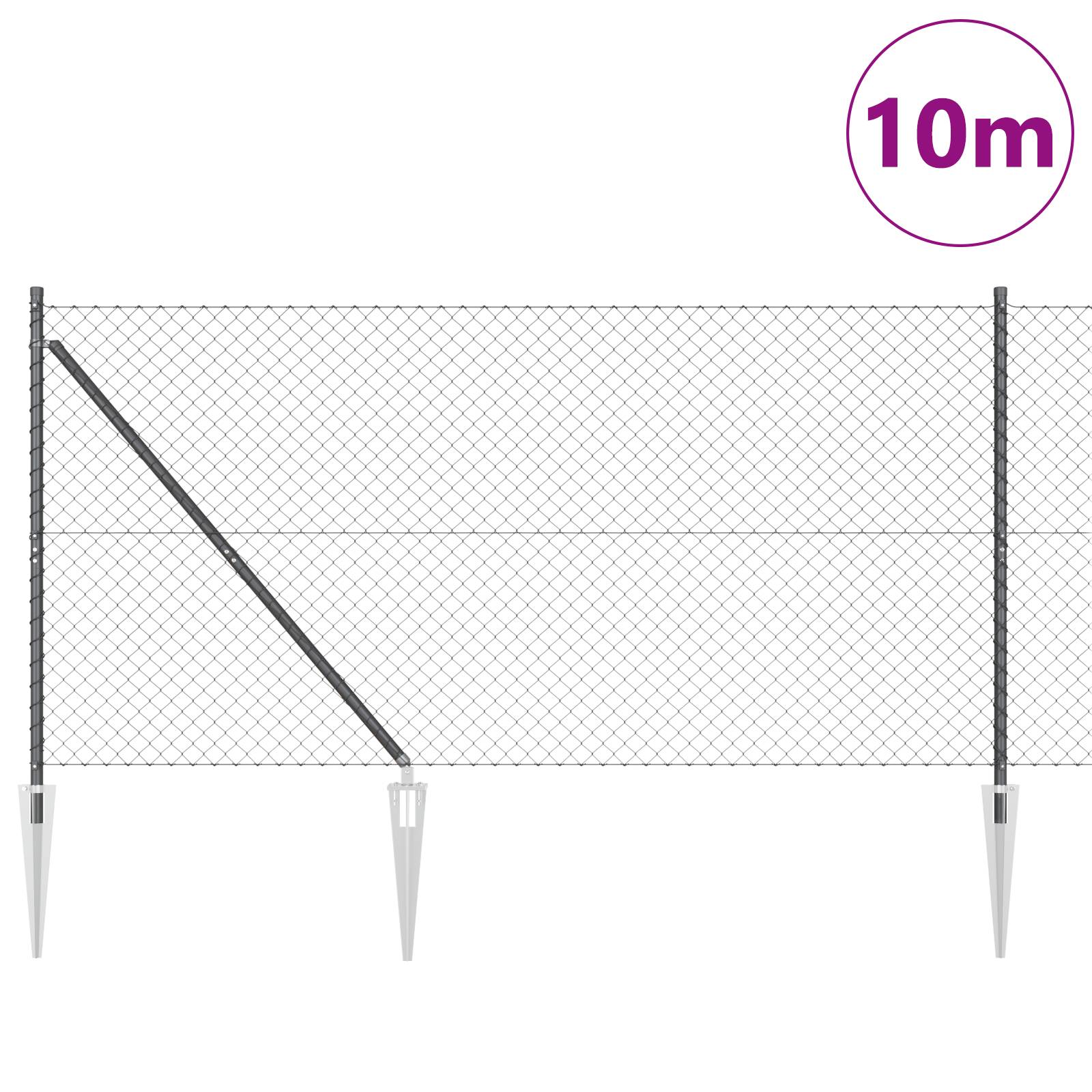 vidaXL Stahlzaun mit 7 Pfosten 1.4x10 m verzinkter Stahl