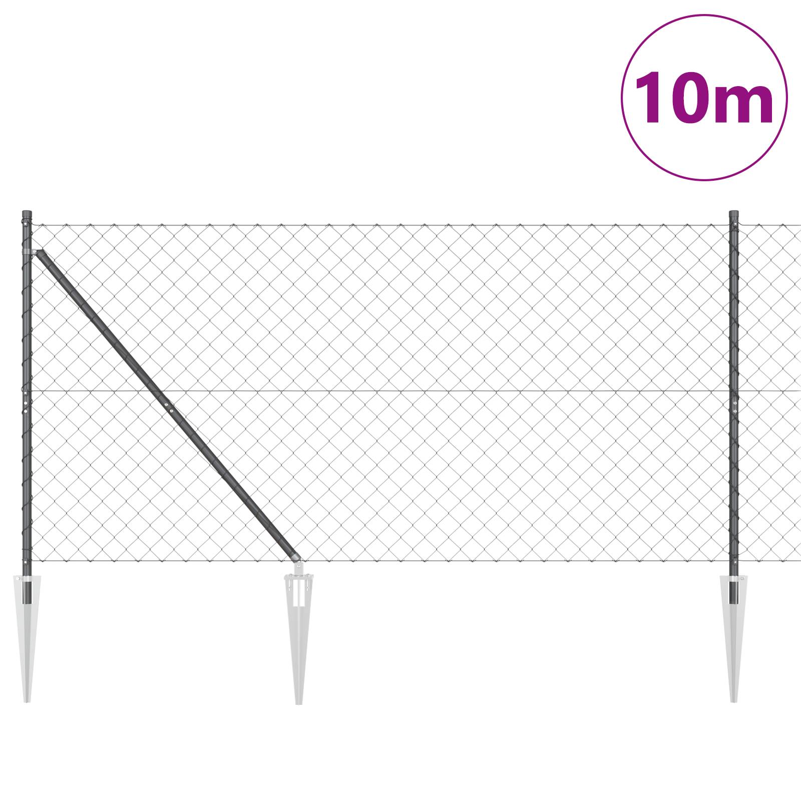 vidaXL Kettengliedzaun mit 7 Spike-Posten 1,4x10 m verzinkter Stahl