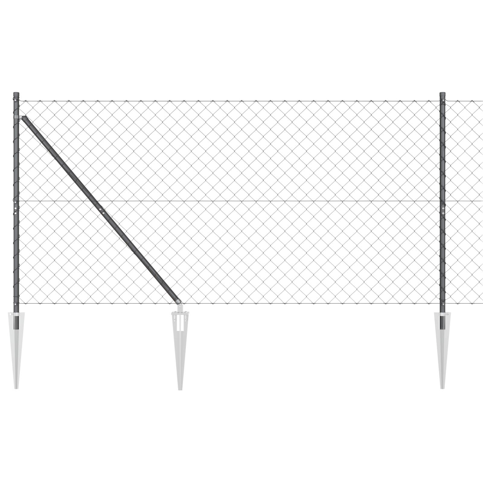 vidaXL Kettengliedzaun mit 7 Spike-Posten 1,4x10 m verzinkter Stahl