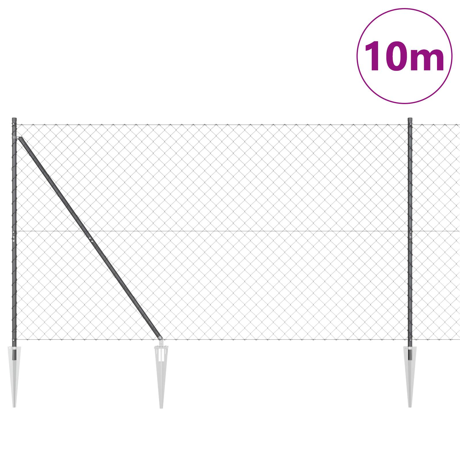 vidaXL Drahtzaun mit 7 Spike-Pfosten 1,6x10 m feuerverzinkter Stahl