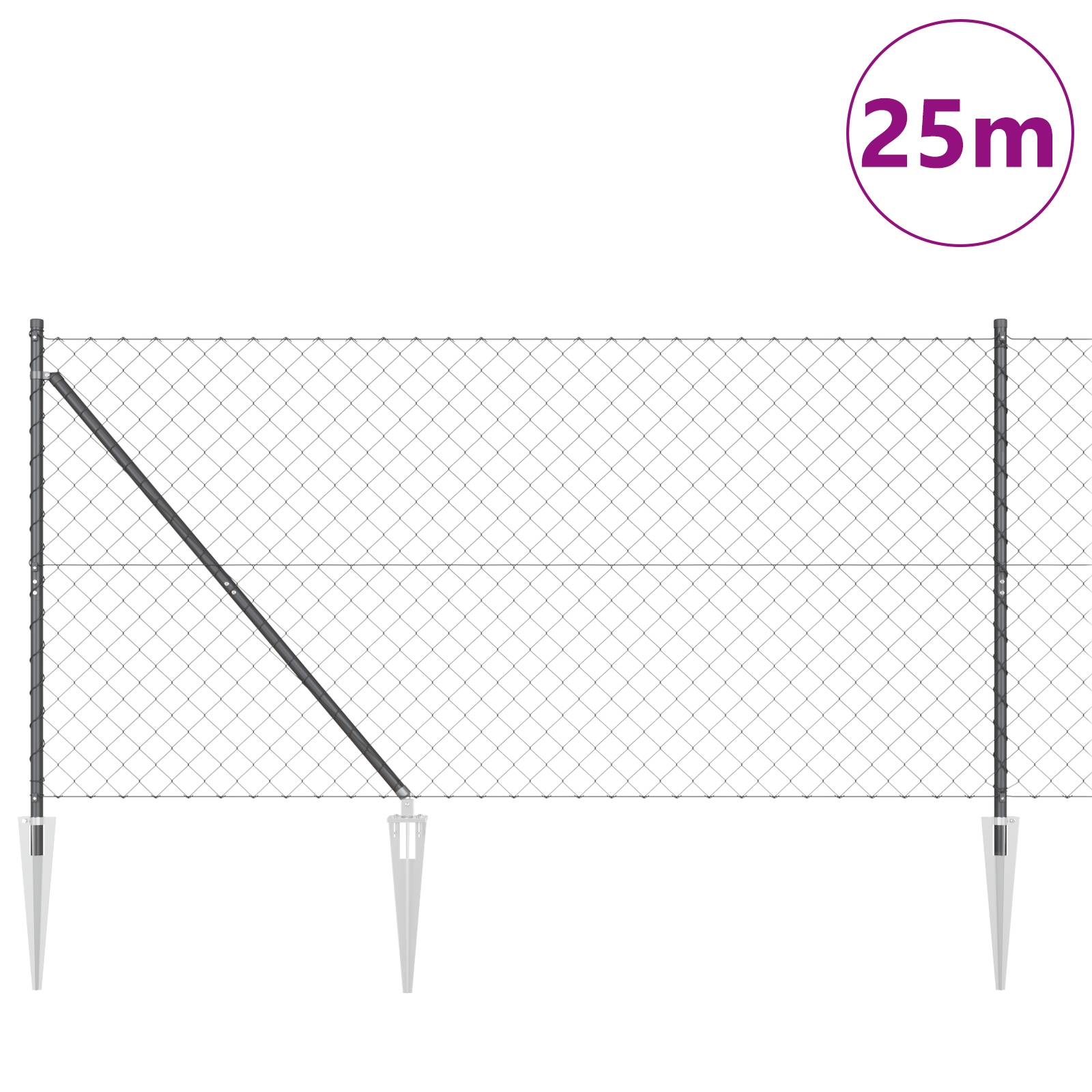 vidaXL Drahtzaun mit 13 Spike-Posts 1.4x25 m verzinkter Stahl