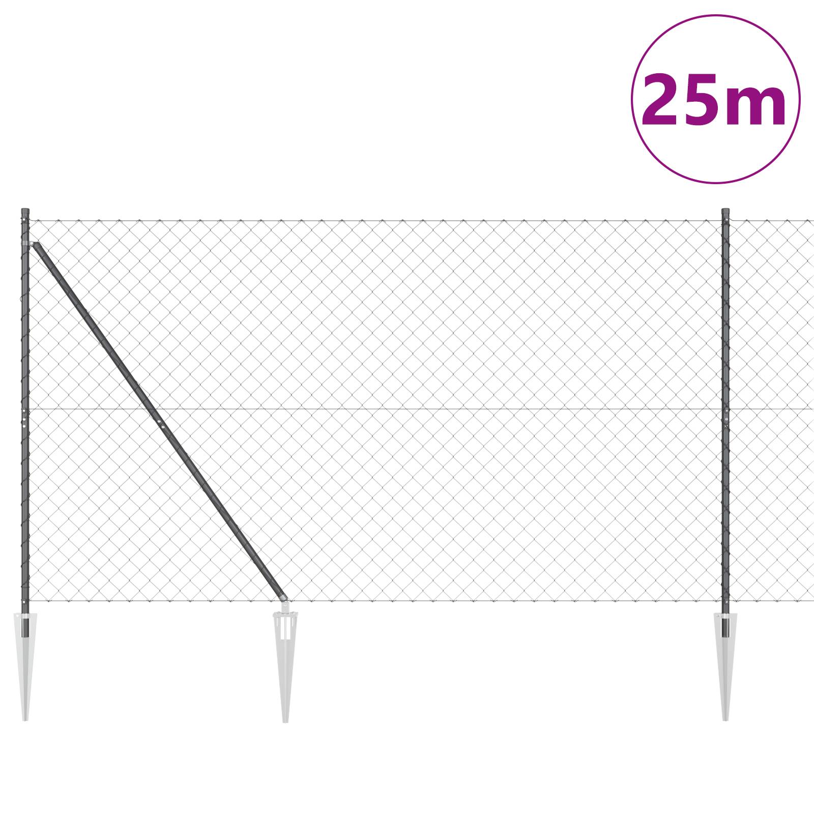 vidaXL Drahtzaun mit 13 Spike-POSTS 1,6x25 m feuerverzinkter Stahl