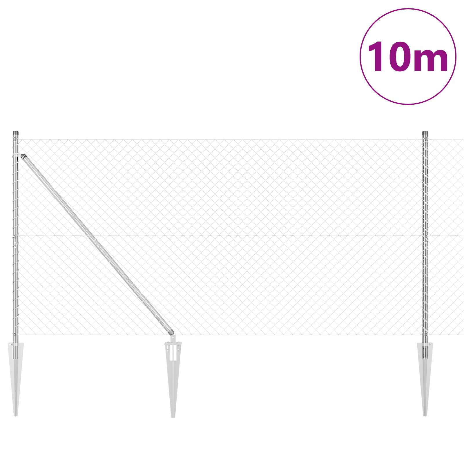vidaXL Kettengliedzaun mit 7 Spitzenpfosten 1,4x10 m verzinkter Stahl