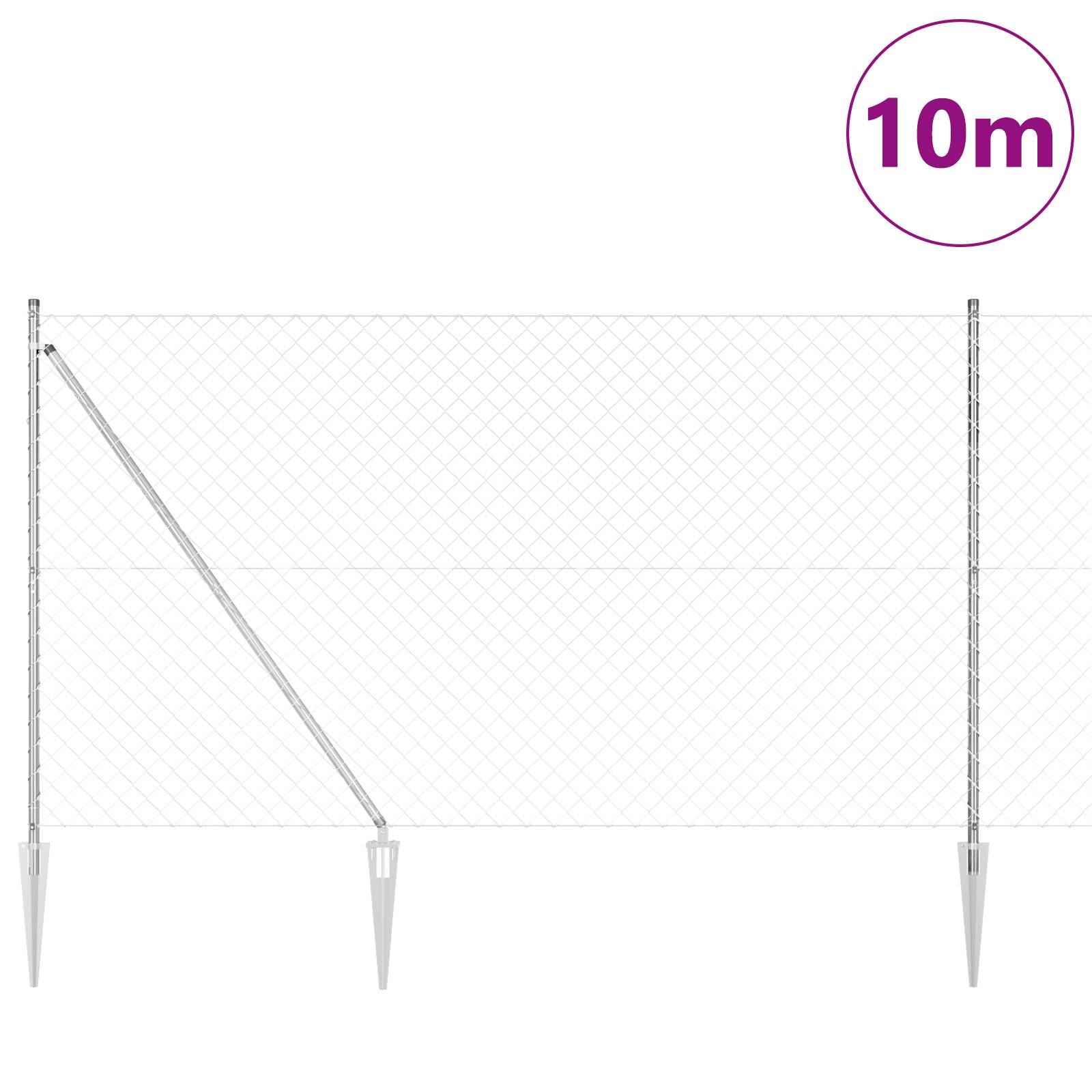 vidaXL Kettengliedzaun mit 7 Spike-Posten 1.5x10 m aus verzinktem Stahl