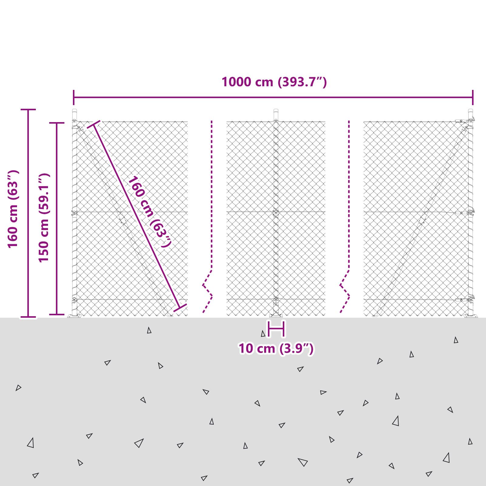 vidaXL Kettengliedzaun mit 7 Flanschpfosten 1,5x10 m aus galvanisiertem Stahl
