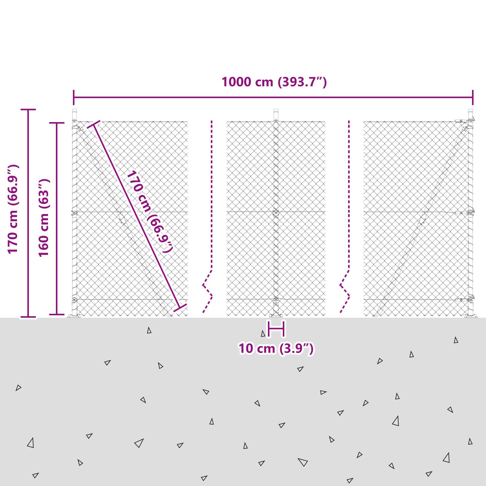 vidaXL Kettenzaun mit 7 Flanschpfosten 1,6x10 m verzinkter Stahl