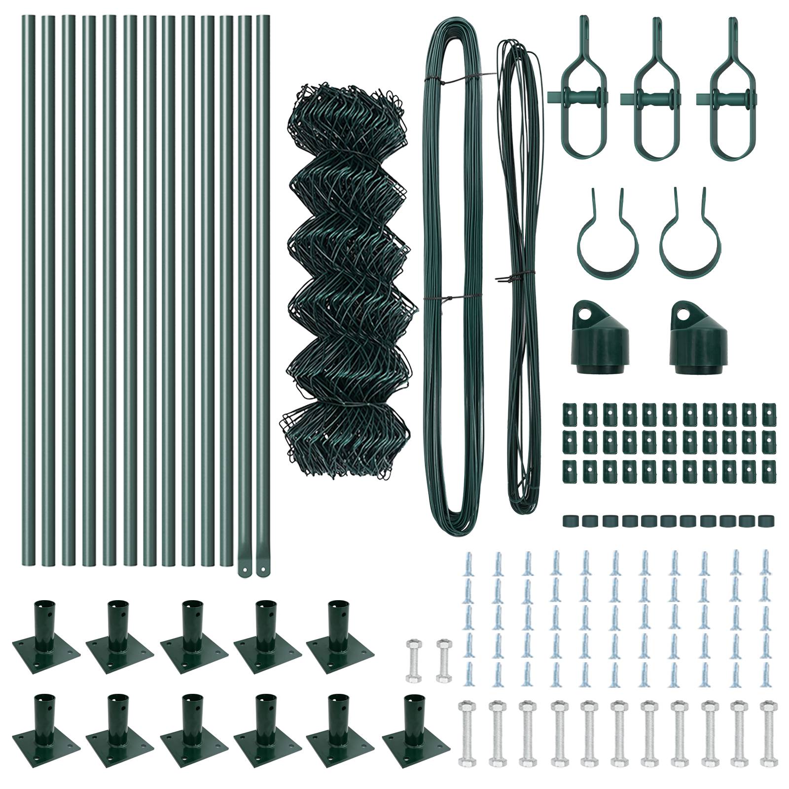 vidaXL Kettenzaun mit 13 Flanschpfosten 0.4 x 25 m verzinkter Stahl