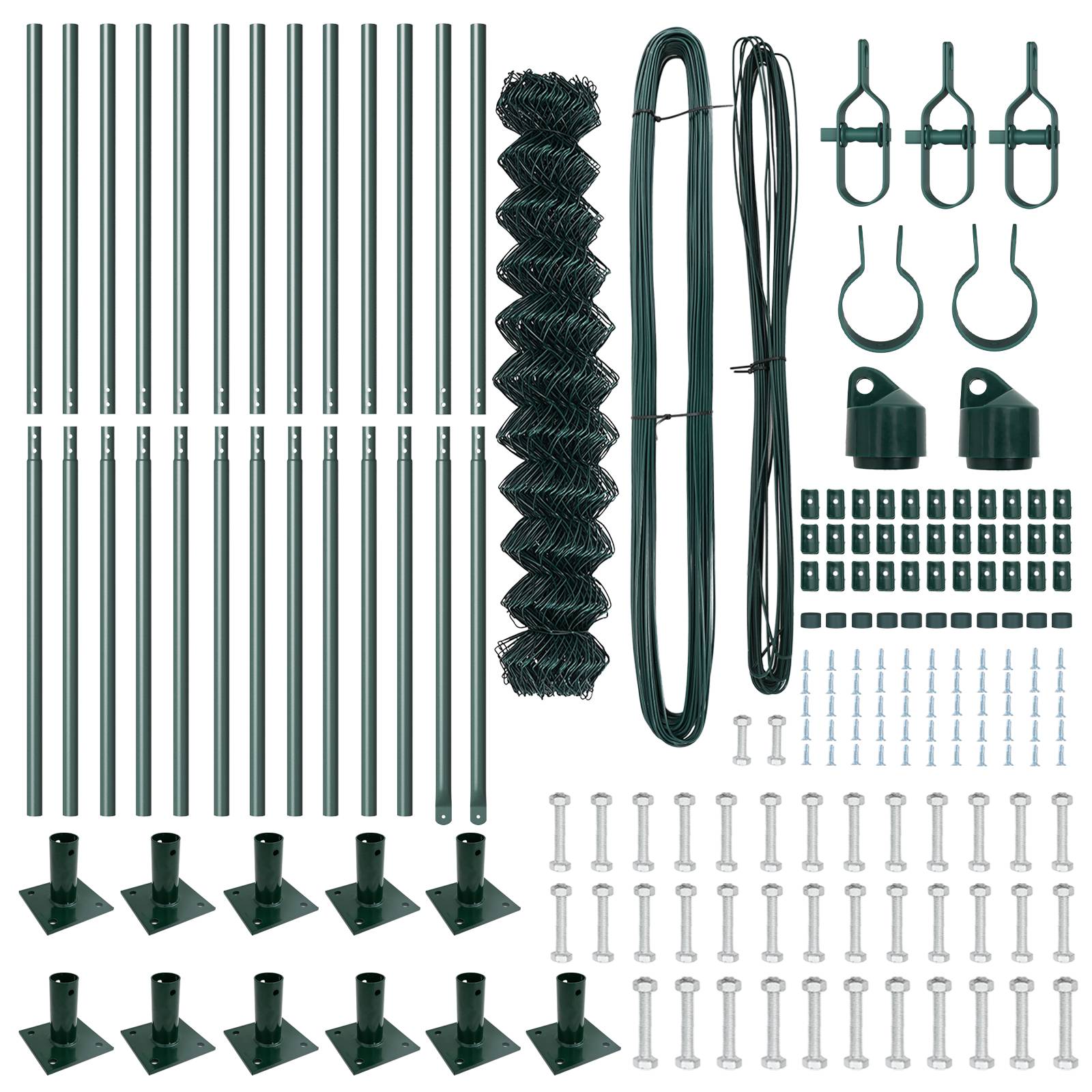 vidaXL Kettengliedzaun mit 13 Flanschpfosten 1,2x25 m verzinkter Stahl