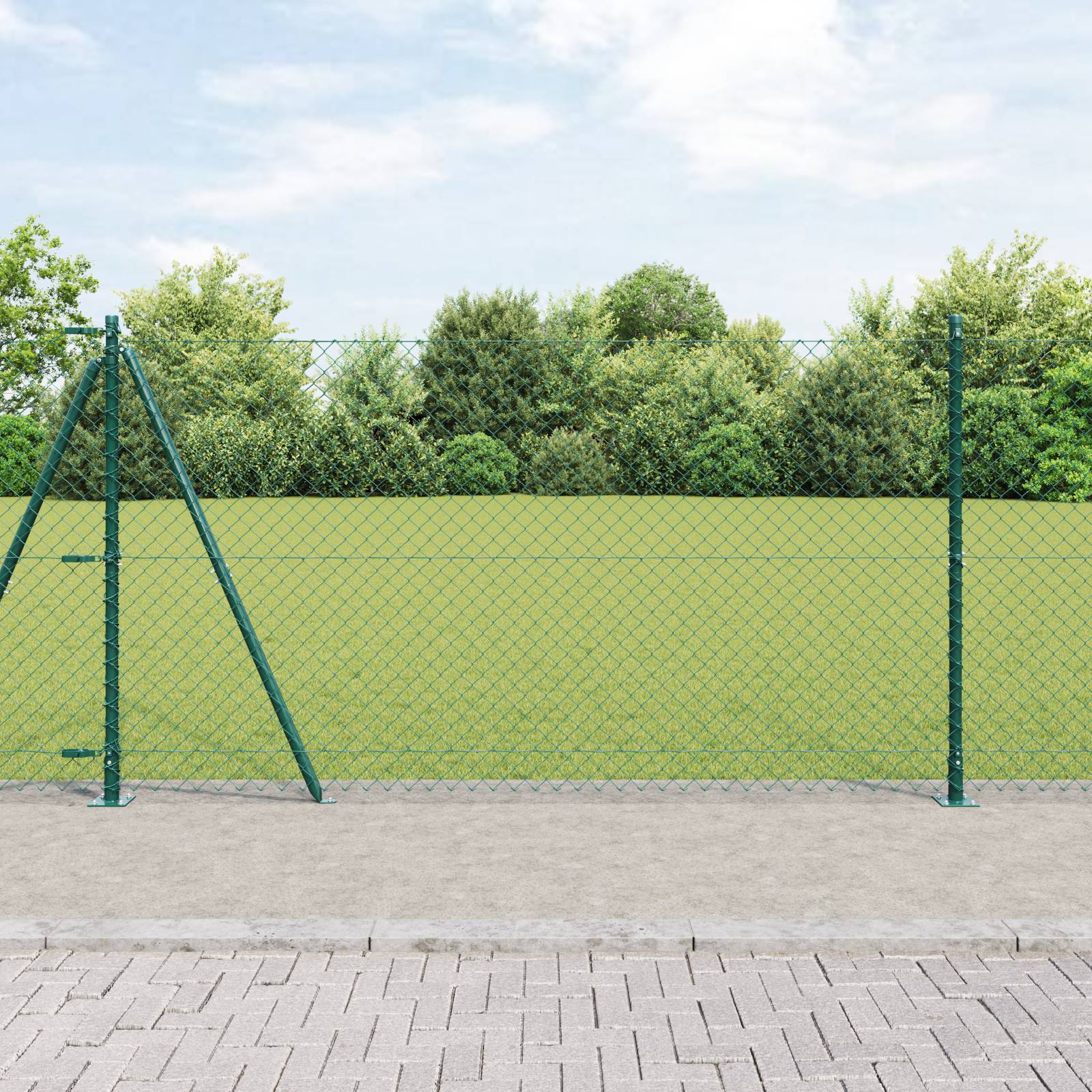 vidaXL Kettengliedzaun mit 13 Flanschpfosten 1,2x25 m verzinkter Stahl