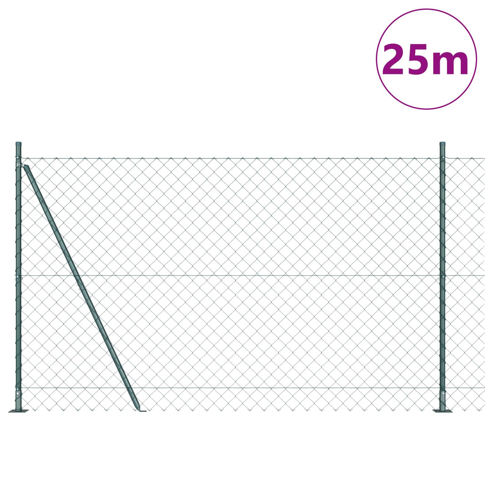 vidaXL Kettengliedzaun mit 13 Flanschpfosten 1,4x25 m aus galvanisiertem Stahl
