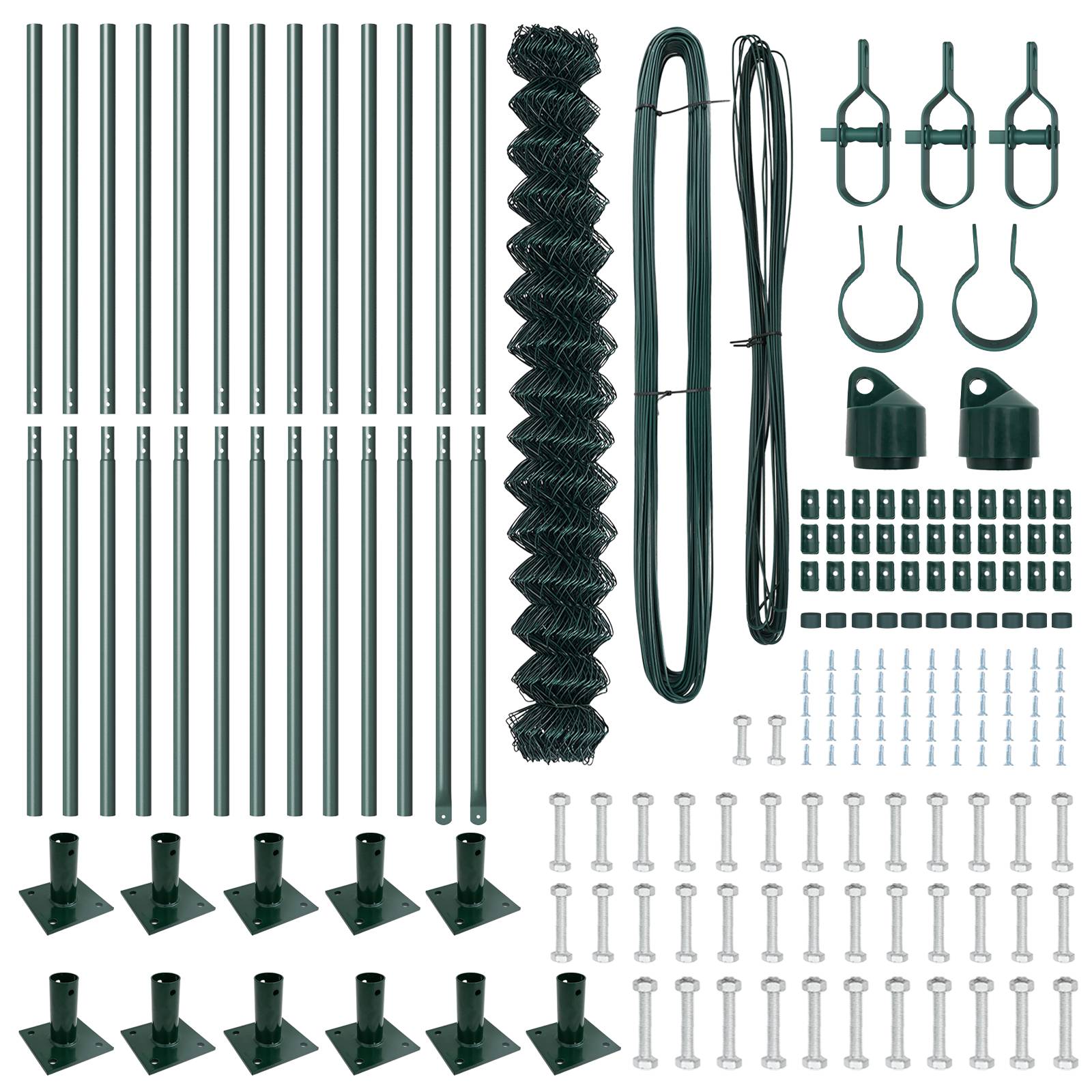 vidaXL Kettengliedzaun mit 13 Flanschpfosten 1,4x25 m aus galvanisiertem Stahl